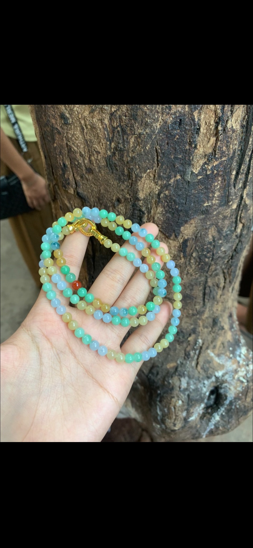 Natural Ice Variety Pastel Multicolor Jadeite Small Bead Multi-Wrap Bracelet / Layered Necklace with Gold Accent Clasp | Myanmar Jadeite reference #38580001
