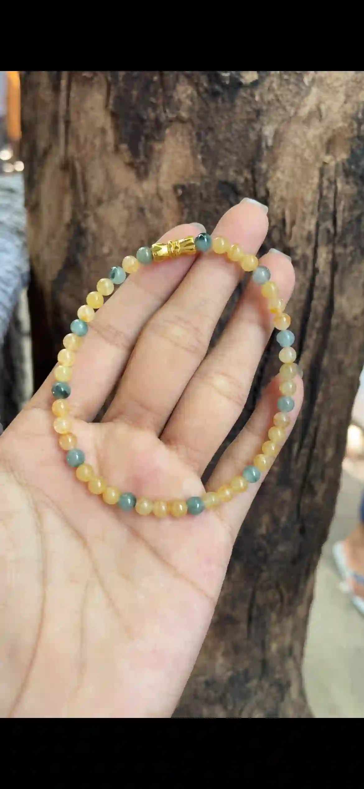 Honey‑Yellow & Icy Blue‑Green Jadeite Dainty Bead Bracelet | Myanmar Jadeite reference #9840002
