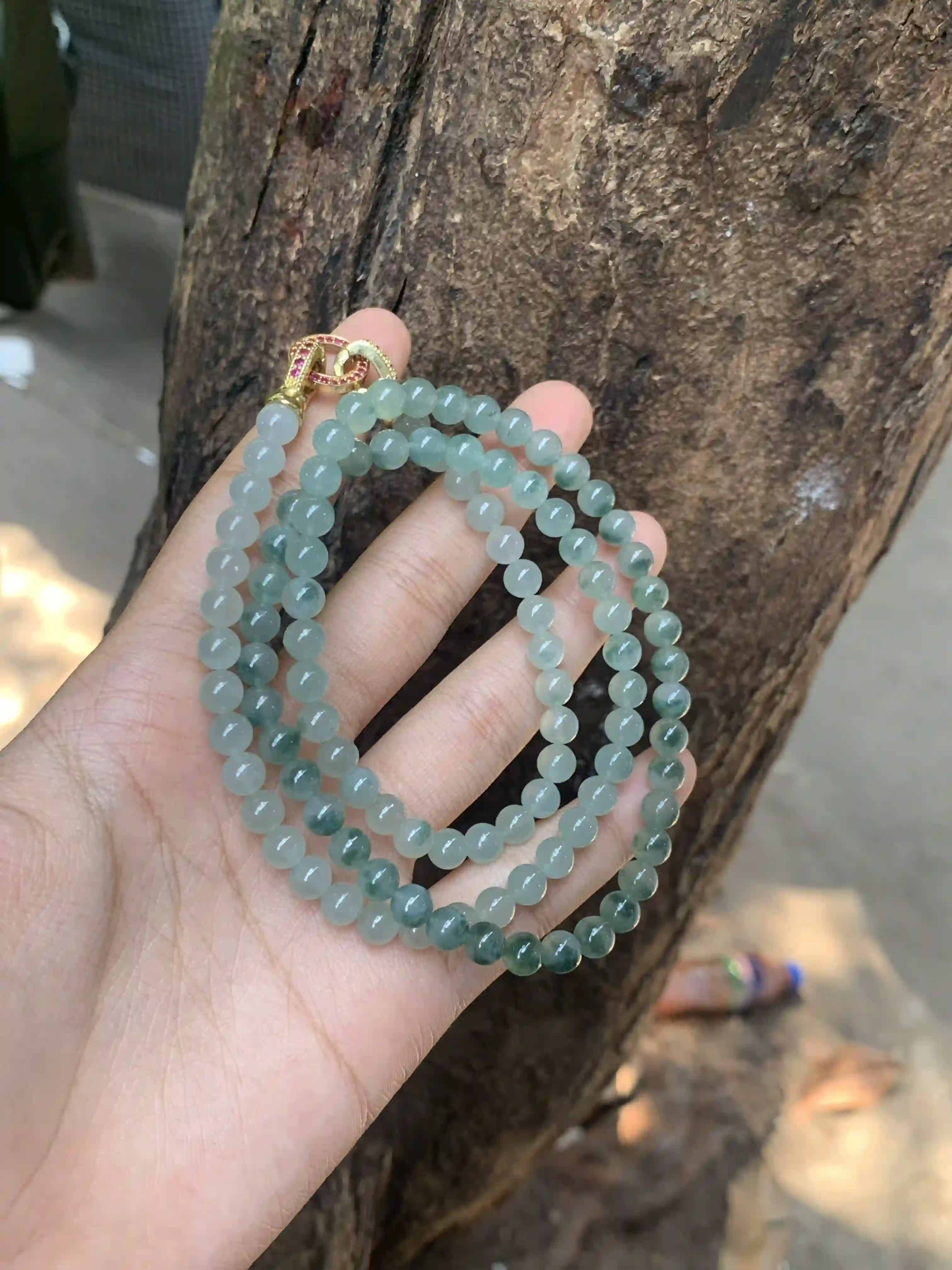 Natural Icy Blue Jade Bead Necklace | Myanmar Jadeite reference #1770009