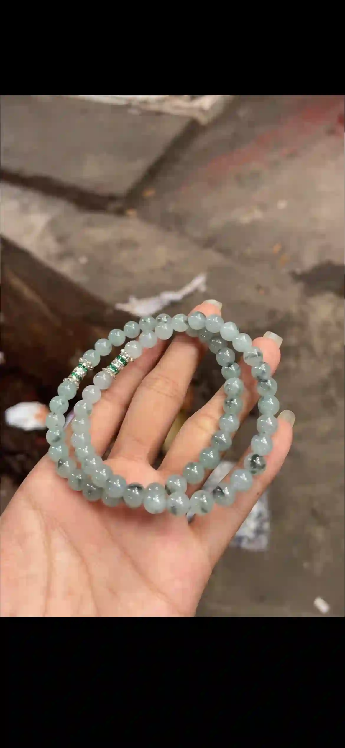 Ink-Wash Floating Flower Jadeite Double-Strand Bracelet | Myanmar Jadeite reference #16860001