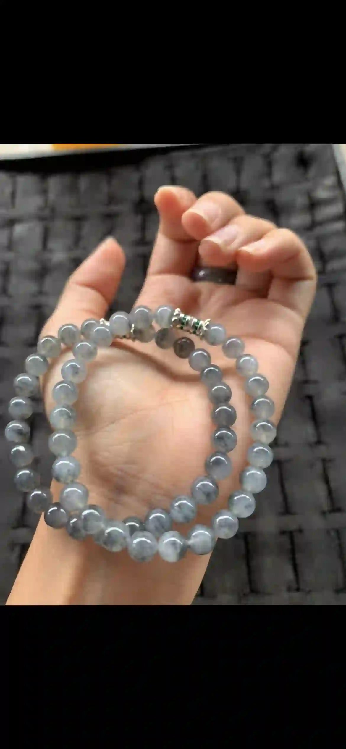 Elegant Smoky Gray Beaded Bracelet with Decorative Spacer, view 2 | Myanmar Jadeite reference #24600001