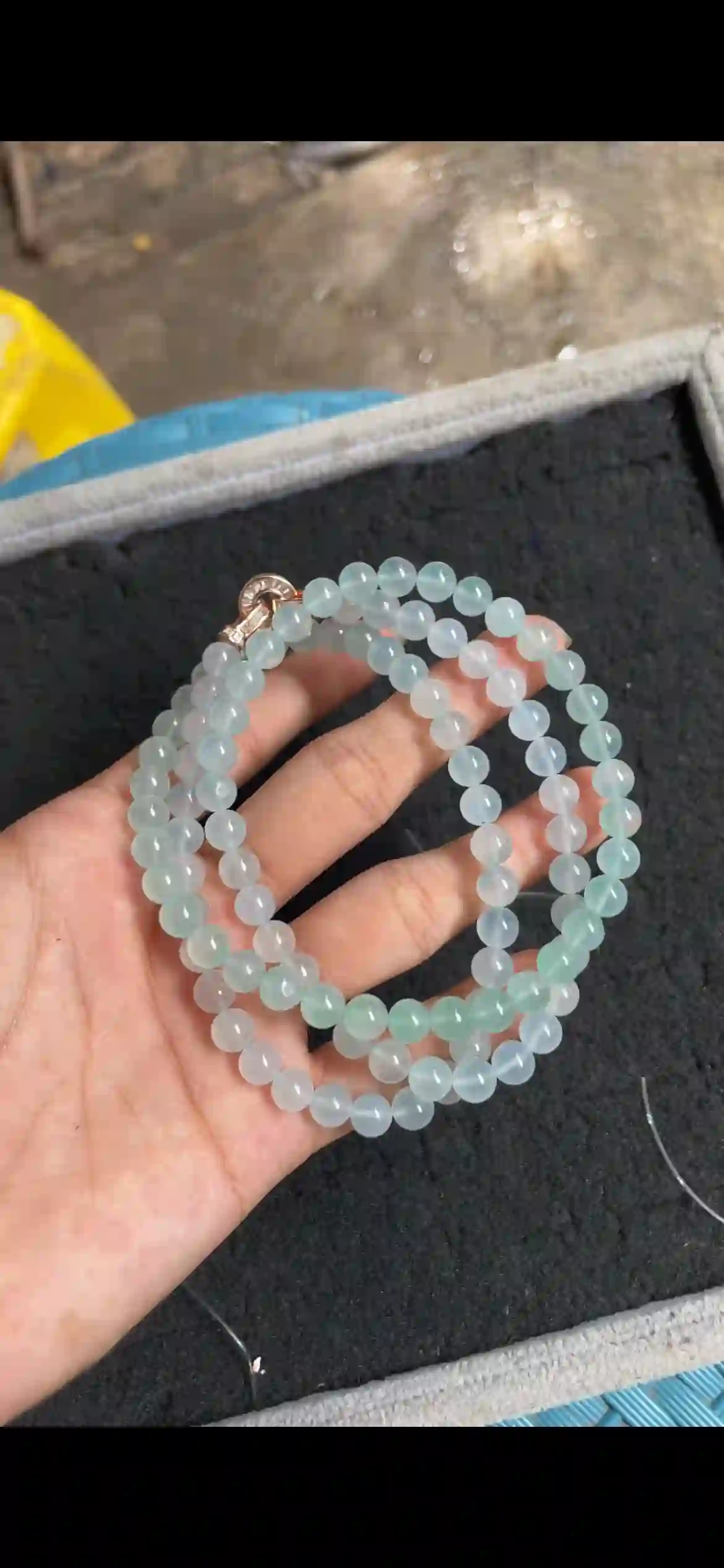 Icy Translucent Light Green Jadeite Bead Necklace, view 2 | Myanmar Jadeite reference #7500002