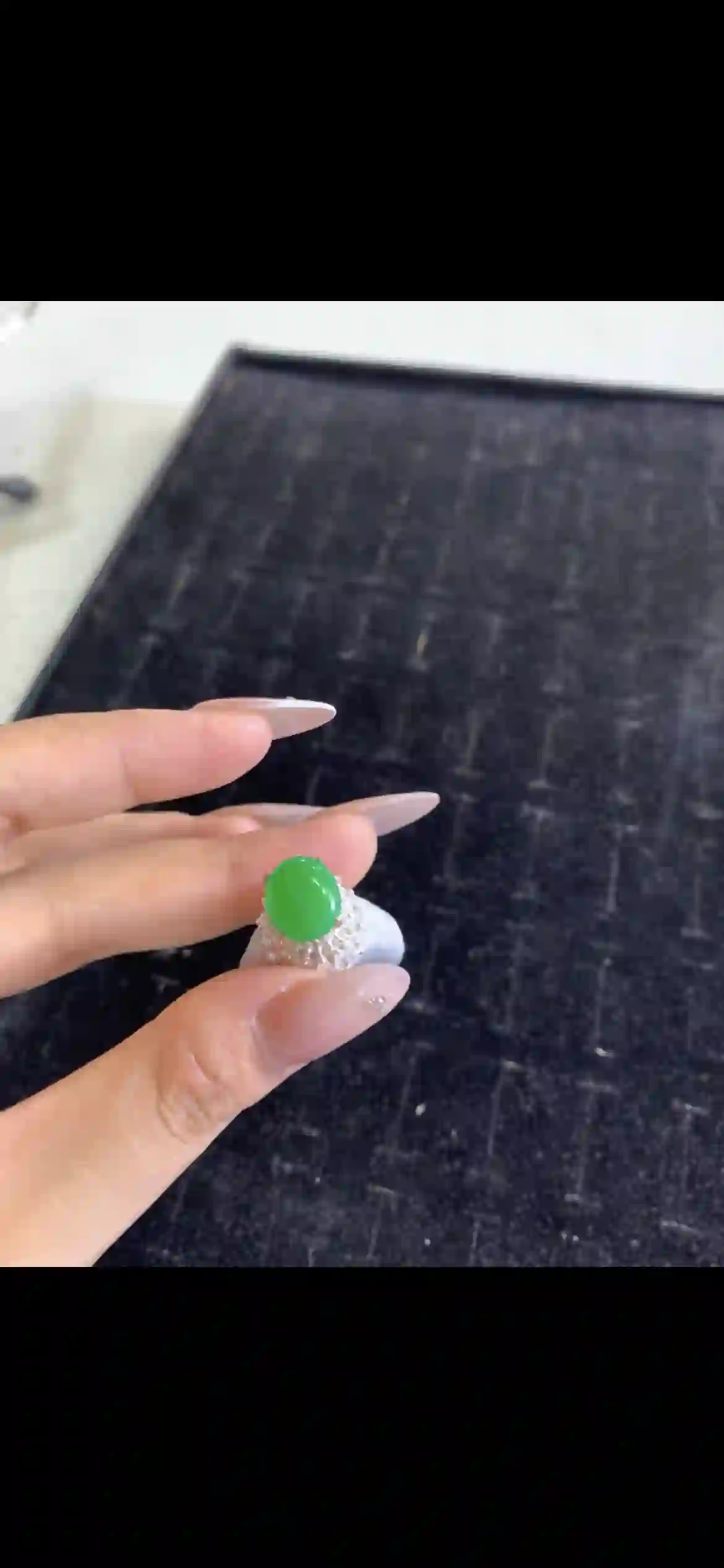 Vivid Bright Green Oval Cabochon Ring with Luxury Setting, view 2 | Myanmar Jadeite reference #26160001