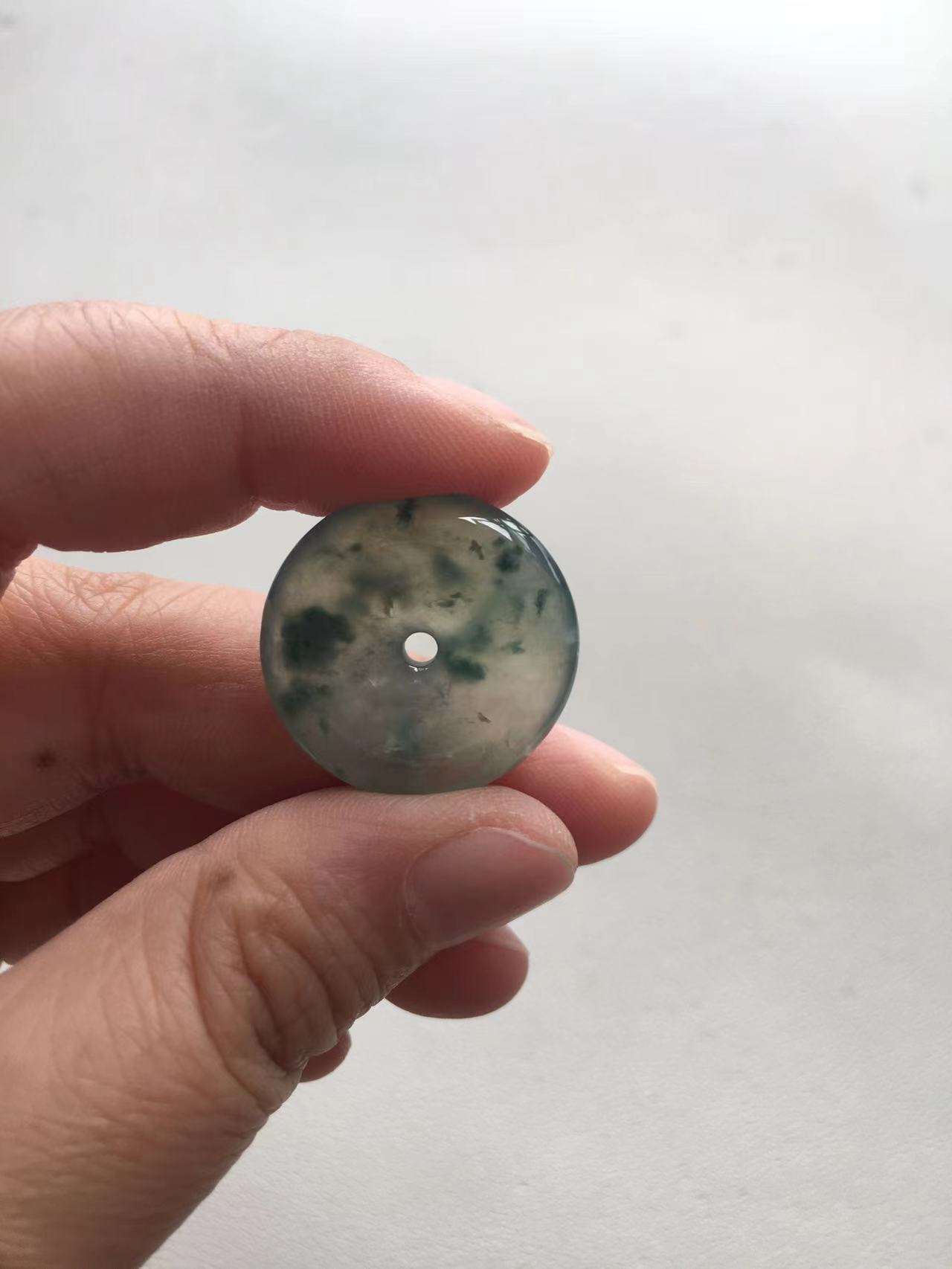  Icy Jade Donut Pendant with Green Floral Inclusions - Burmese Jadeite Type A from Hpakant, Myanmar | Myanmar Jadeite