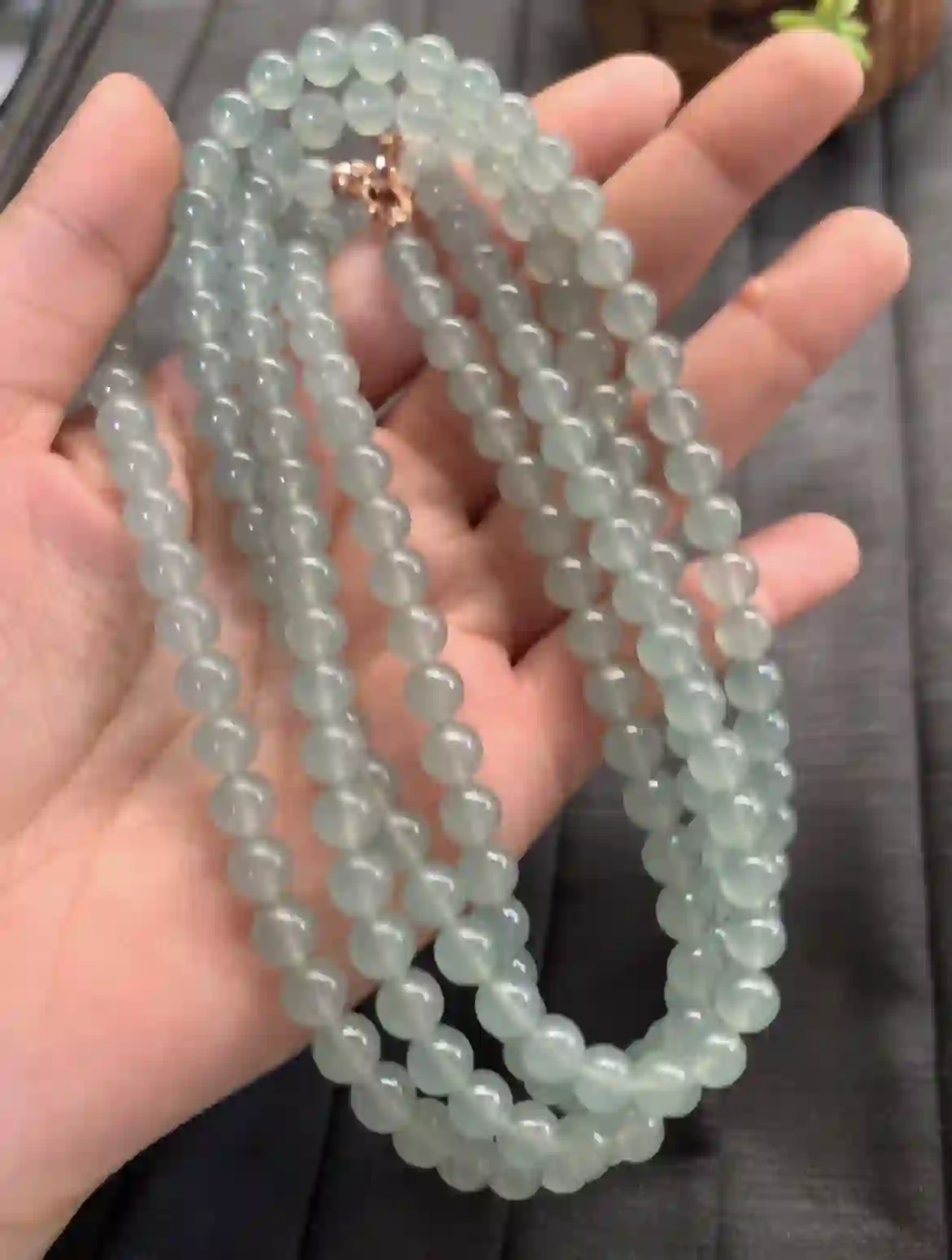 Natural Icy Blue Water Jadeite Beaded Necklace, view 2 | Myanmar Jadeite reference #2430003