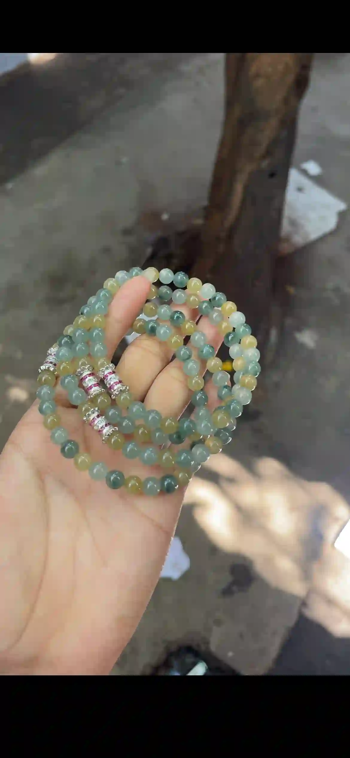 Teal Blue-Green & Honey Yellow Gradient Jade Bead Set with Crystal & Ruby Accent Spacers — 3 Strands | Myanmar Jadeite reference #21600001