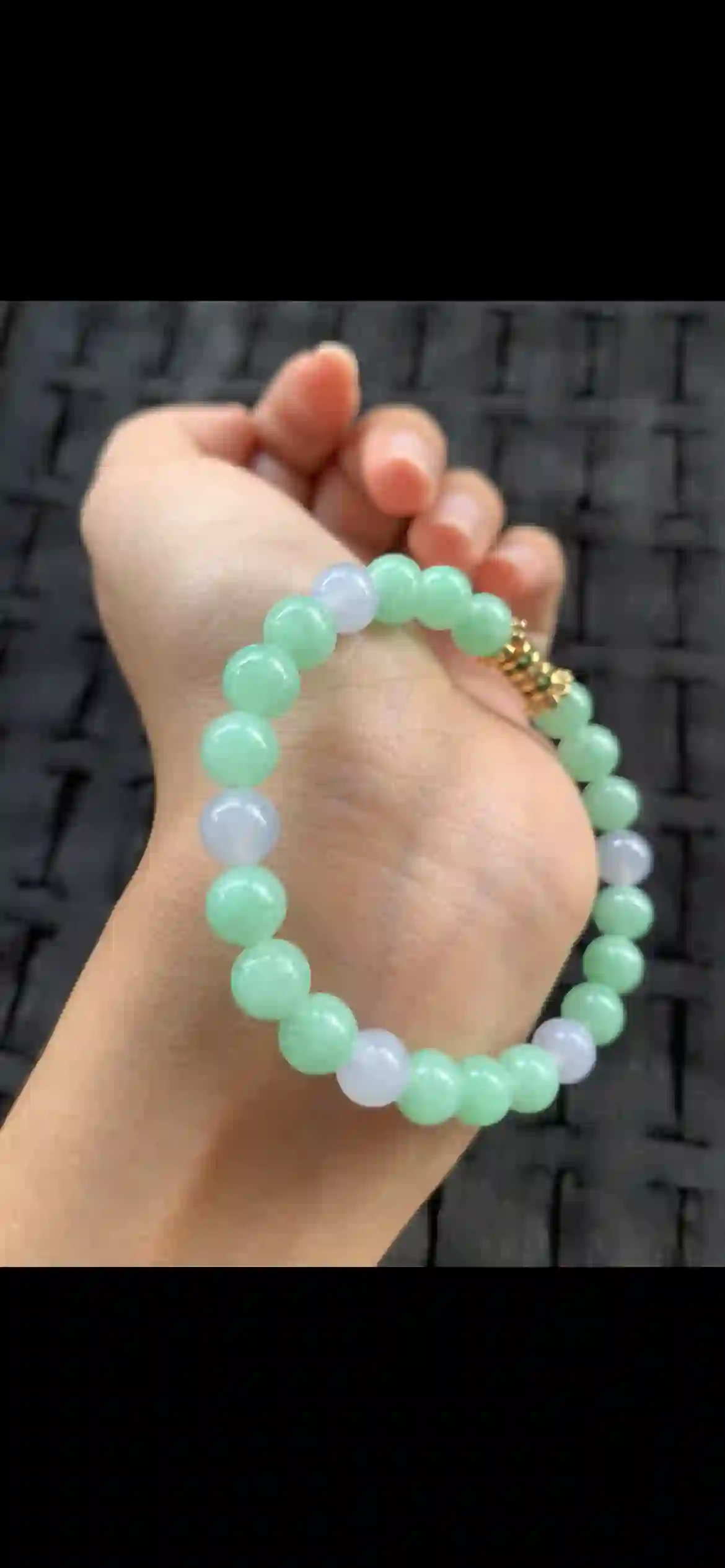Fresh Mint Green & Icy White Jade Beaded Bracelet with Gold & Green Gem Accent | Myanmar Jadeite reference #23430002