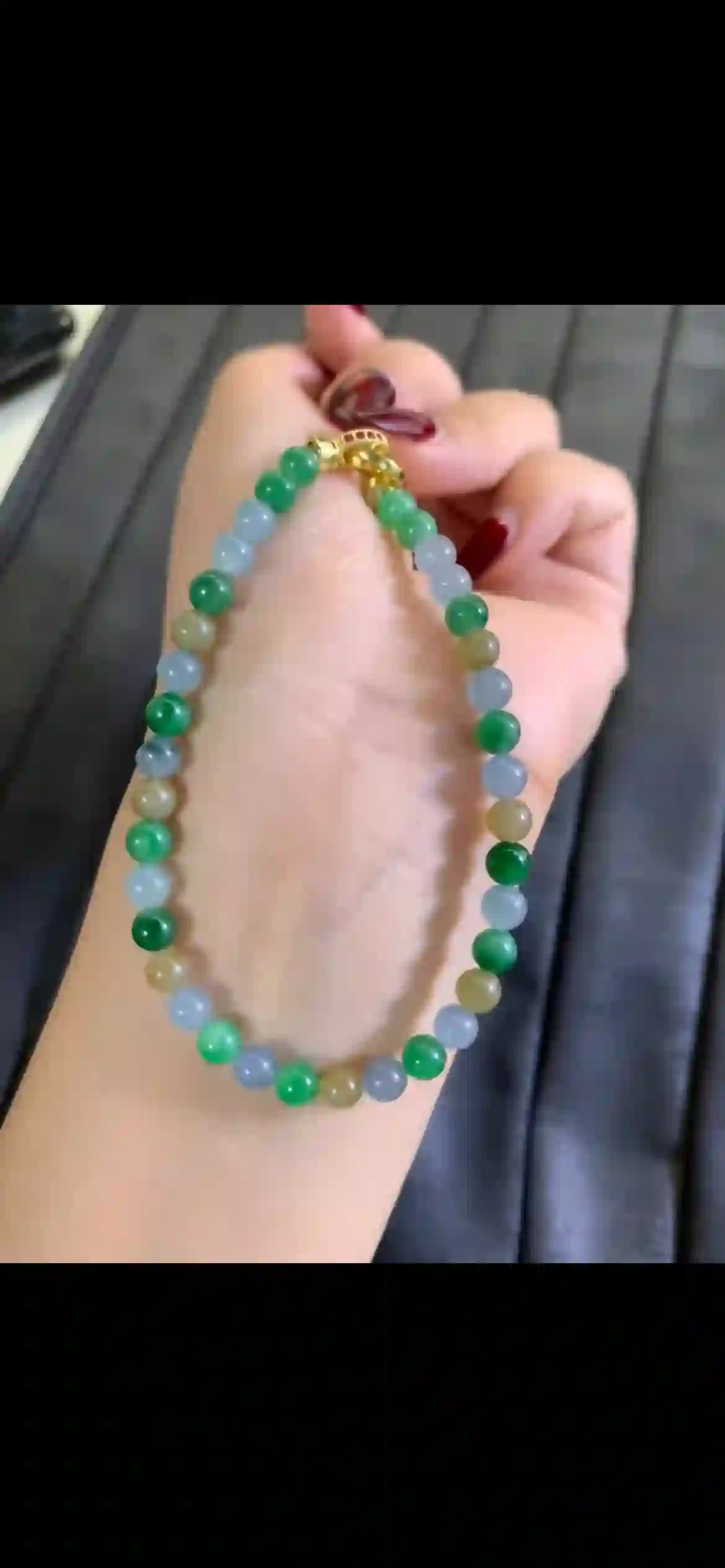 Multicolor Icy Jadeite Beaded Bracelet with Gold Clasp, view 2 | Myanmar Jadeite reference #4620002