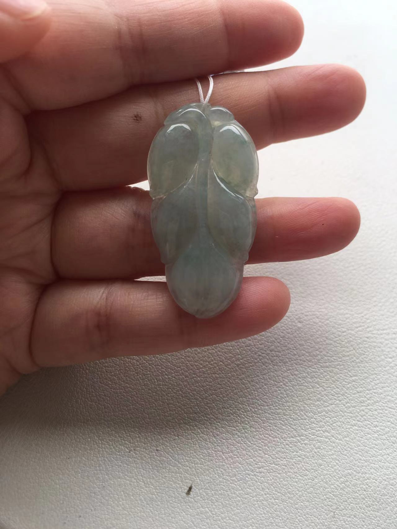   Natural Icy Green Jade Leaf Pendant - Burmese Jadeite Type A from Hpakant, Myanmar | Myanmar Jadeite