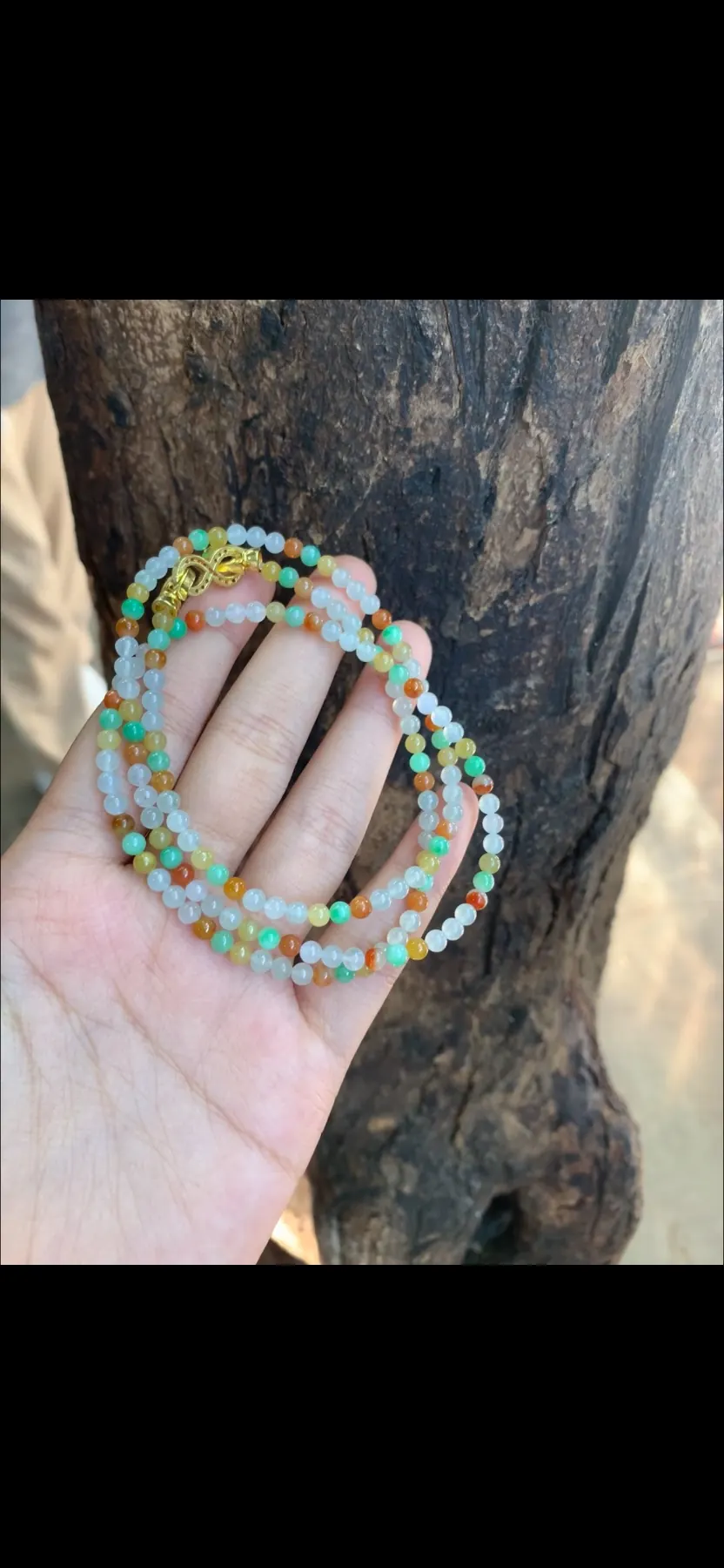 Natural High-Translucency Ice Variety Multi-Color Tri-Tone Green, Honey Yellow & Icy White Jadeite Multi-Strand Bead Necklace / Wrap Bracelet Set with Gold Clasp | Myanmar Jadeite reference #39450004