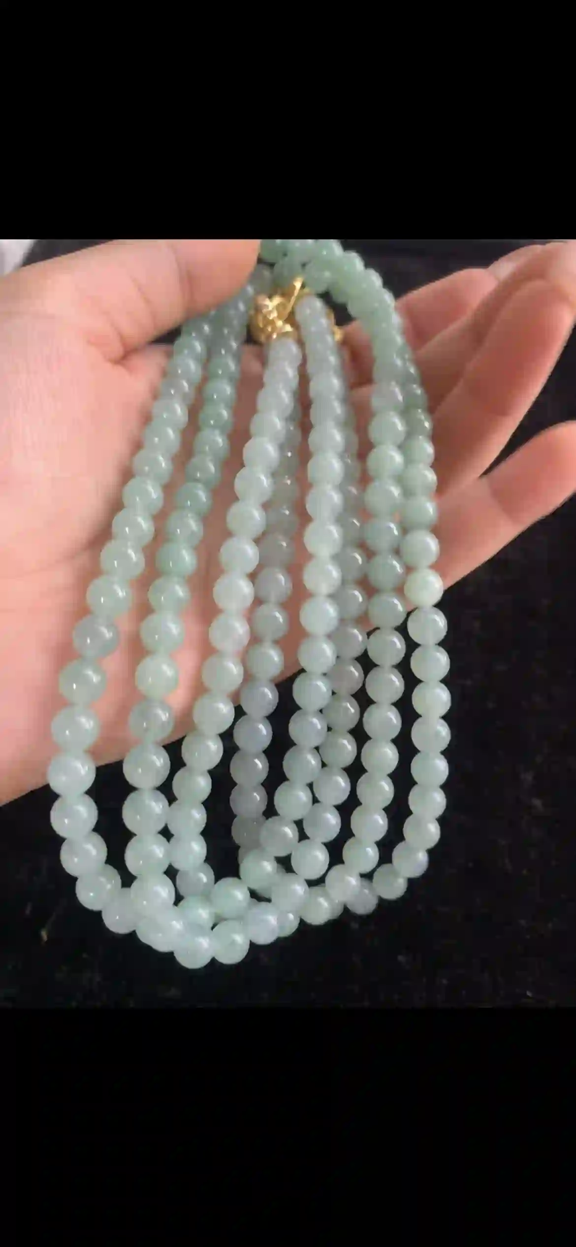 Pale Icy Green Jade Beaded Necklace — Smooth Round Gemstone Strand | Myanmar Jadeite reference #29520001