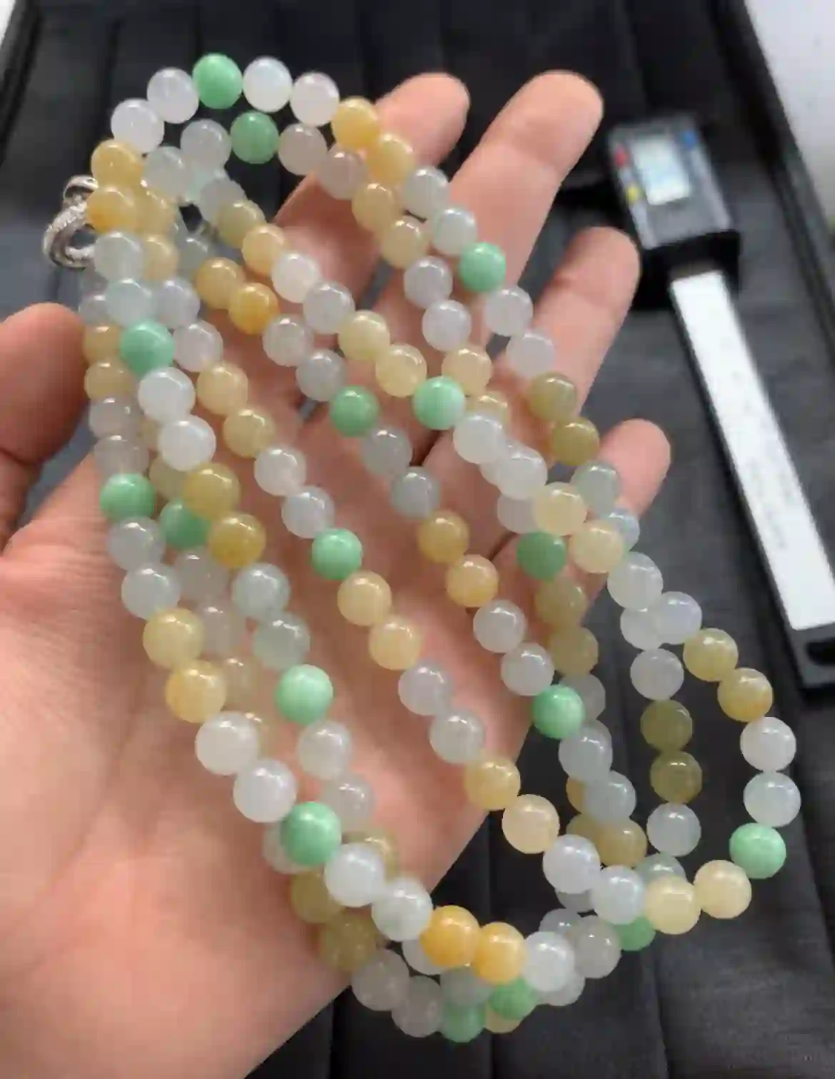   Natural Multicolor Jadeite Beaded Necklace or Bracelet, view 2 | Myanmar Jadeite reference #2400009