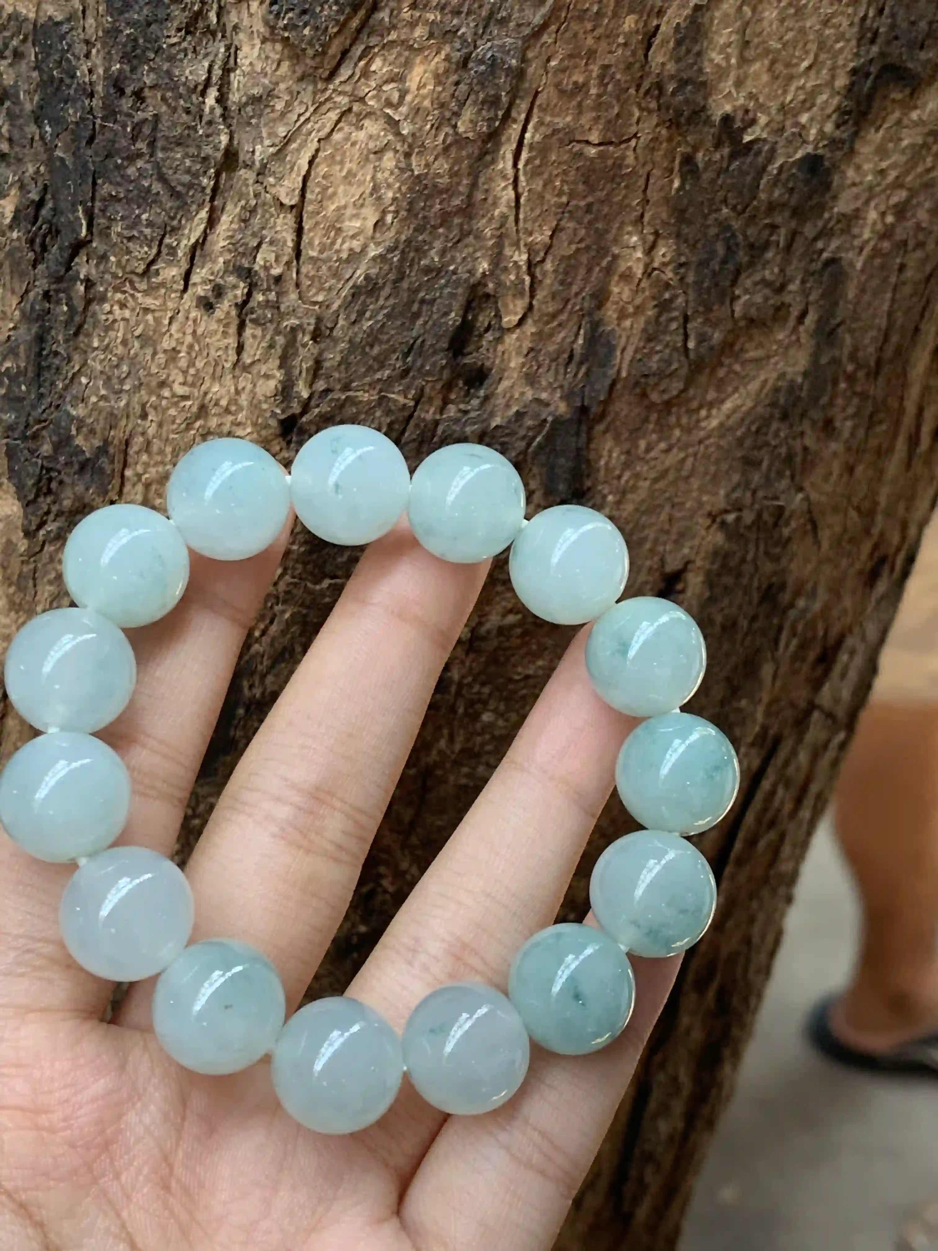 Natural Icy Green Jade Beaded Bracelet, view 2 | Myanmar Jadeite reference #2220004