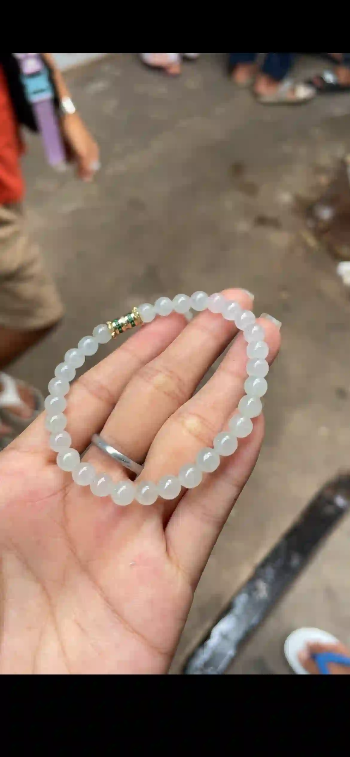 Icy Pale White‑Green Jadeite Bead Bracelet, view 2 | Myanmar Jadeite reference #13980001