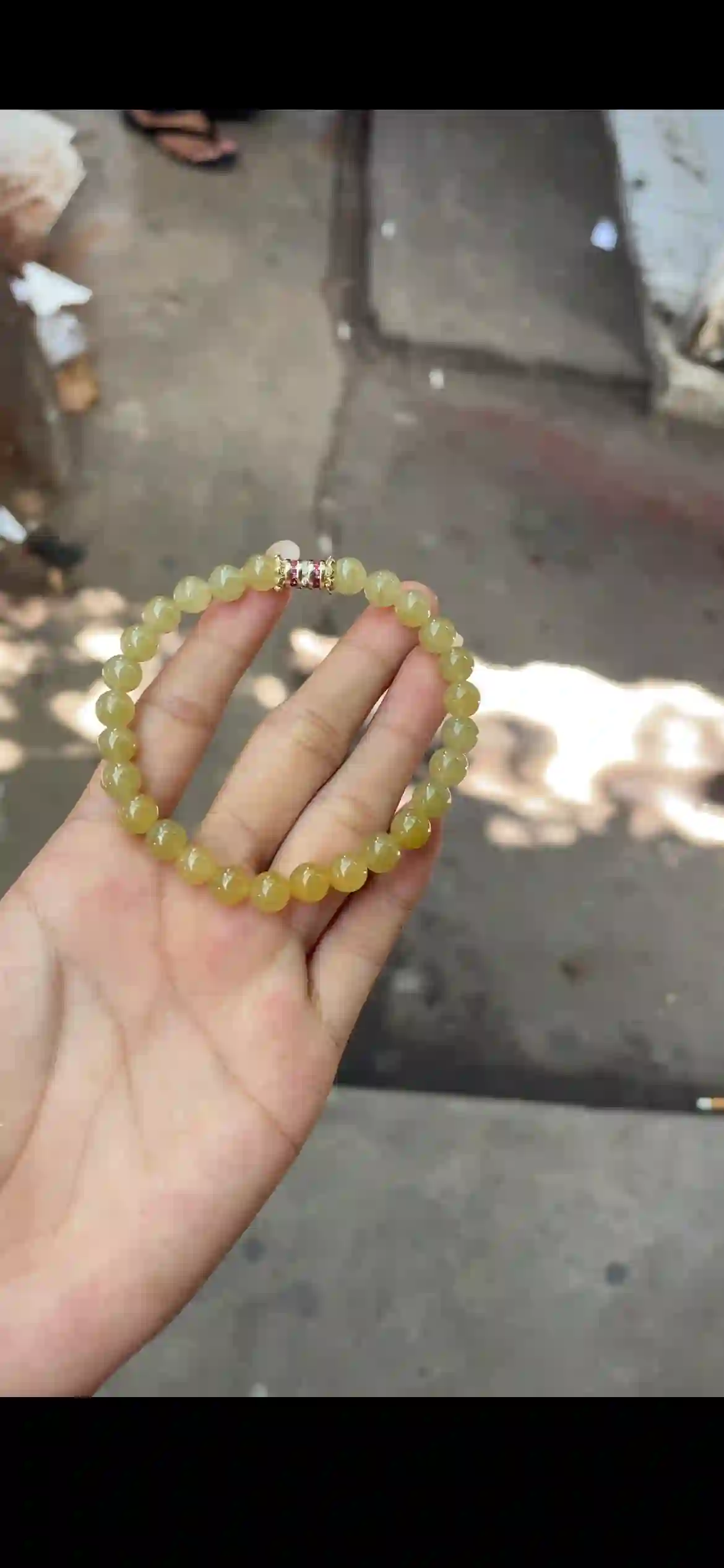 Warm Honey Yellow Jade Beaded Bracelet with Gemstone Accent Spacer | Myanmar Jadeite reference #22230001