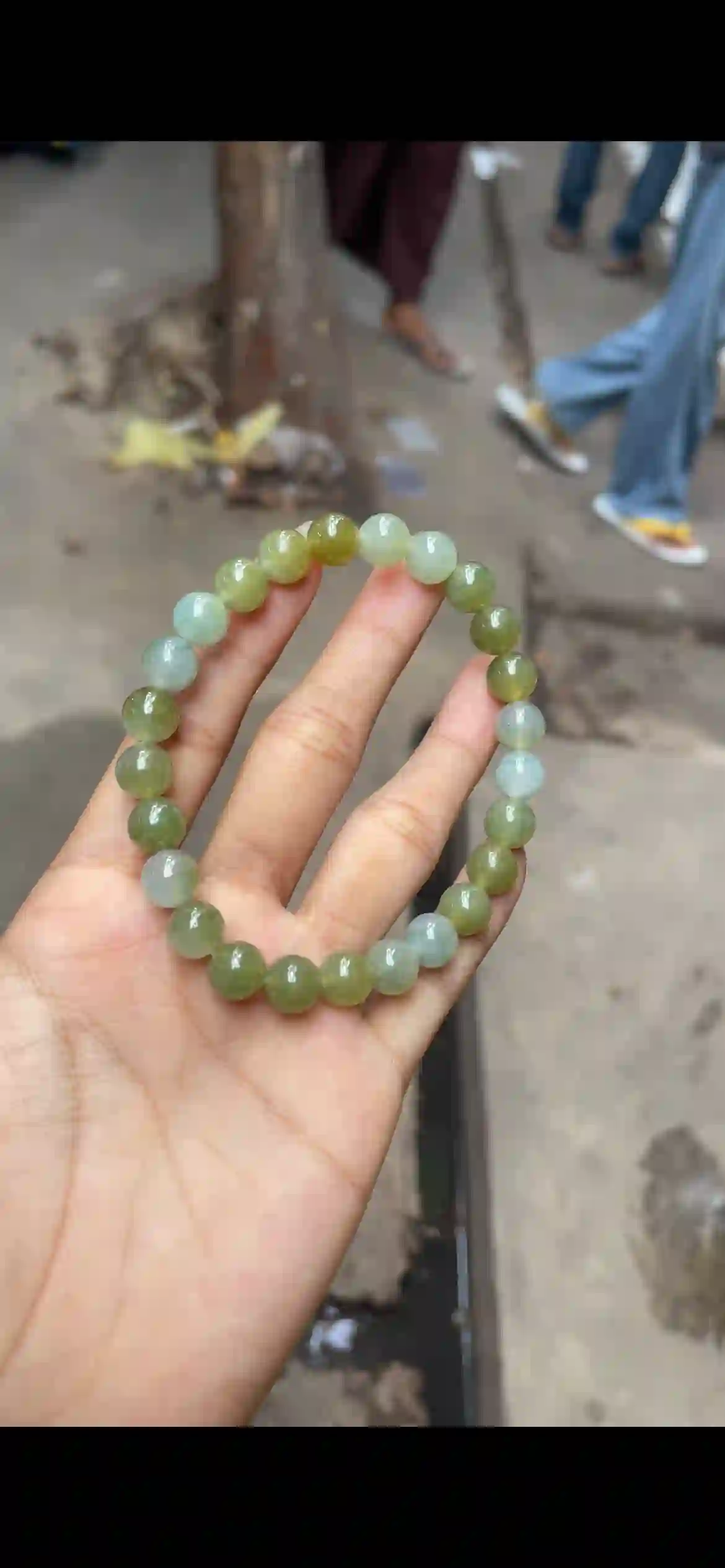  Natural Yellow-Green Icy Jadeite Bead Bracelet, view 2 | Myanmar Jadeite reference #8220001