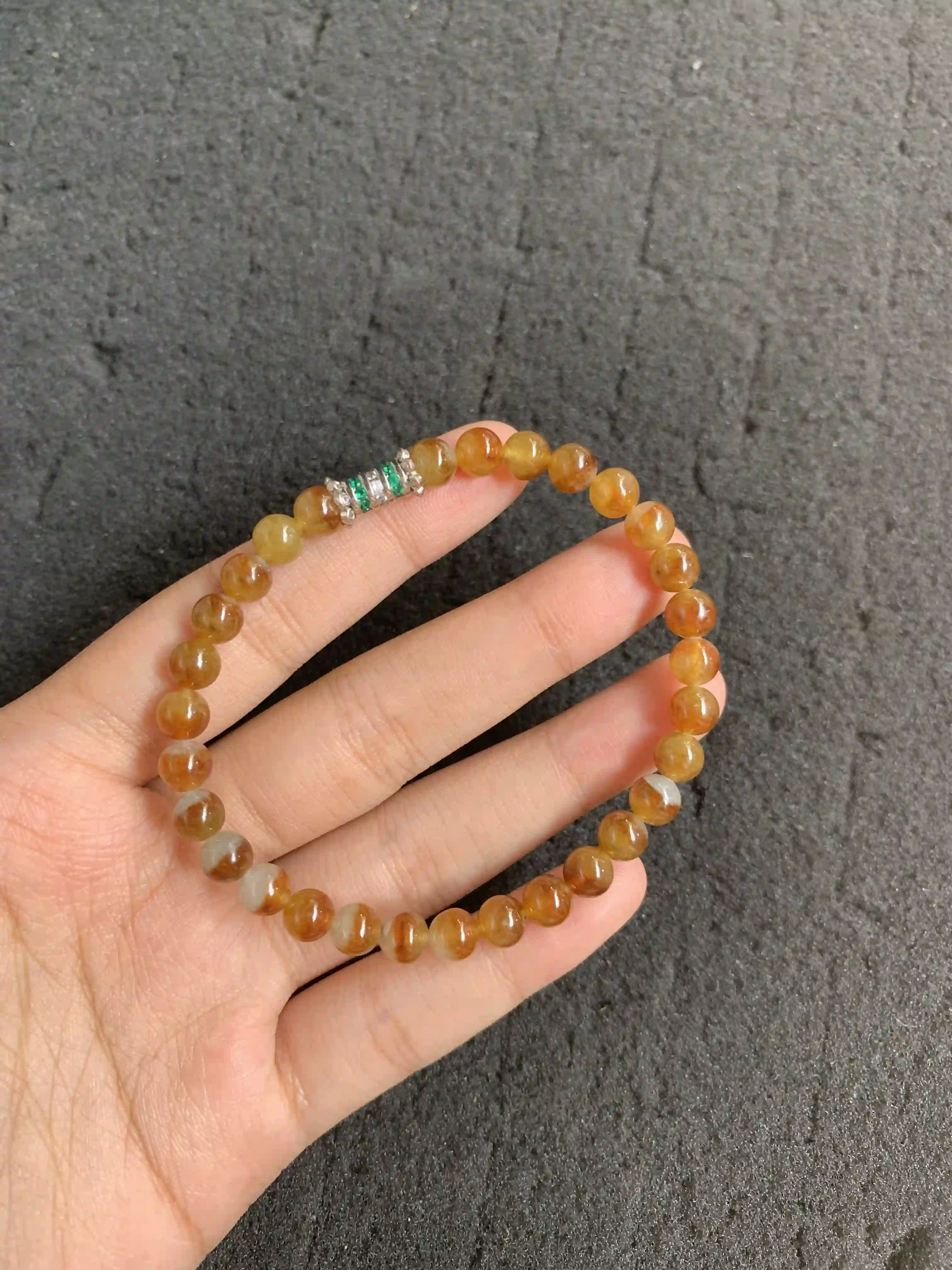 Honey Yellow Jade Bead Bracelet, view 2 | Myanmar Jadeite reference #2130008