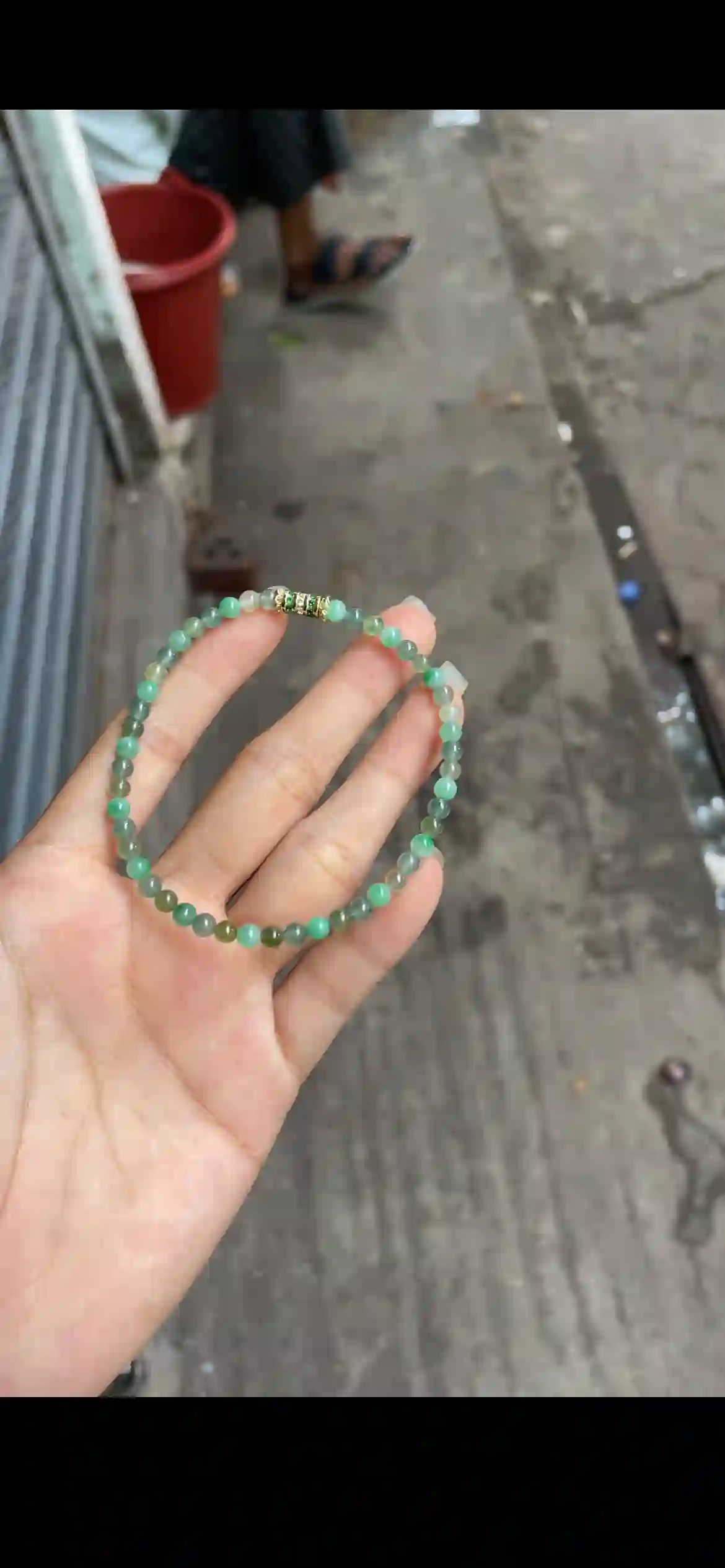 Gradient Earthy Green Jade Bracelet — Emerald Crystal Gold Accent, view 2 | Myanmar Jadeite reference #33600001