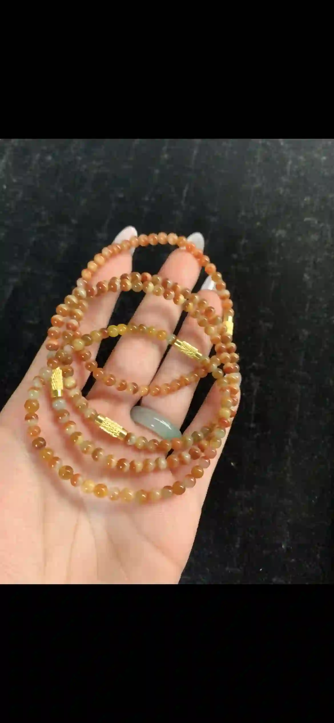 4-Strand Sunset Ombre Red & Golden-Yellow Jadeite Beaded Bracelet Set — with Gold Accents | Myanmar Jadeite reference #30030001