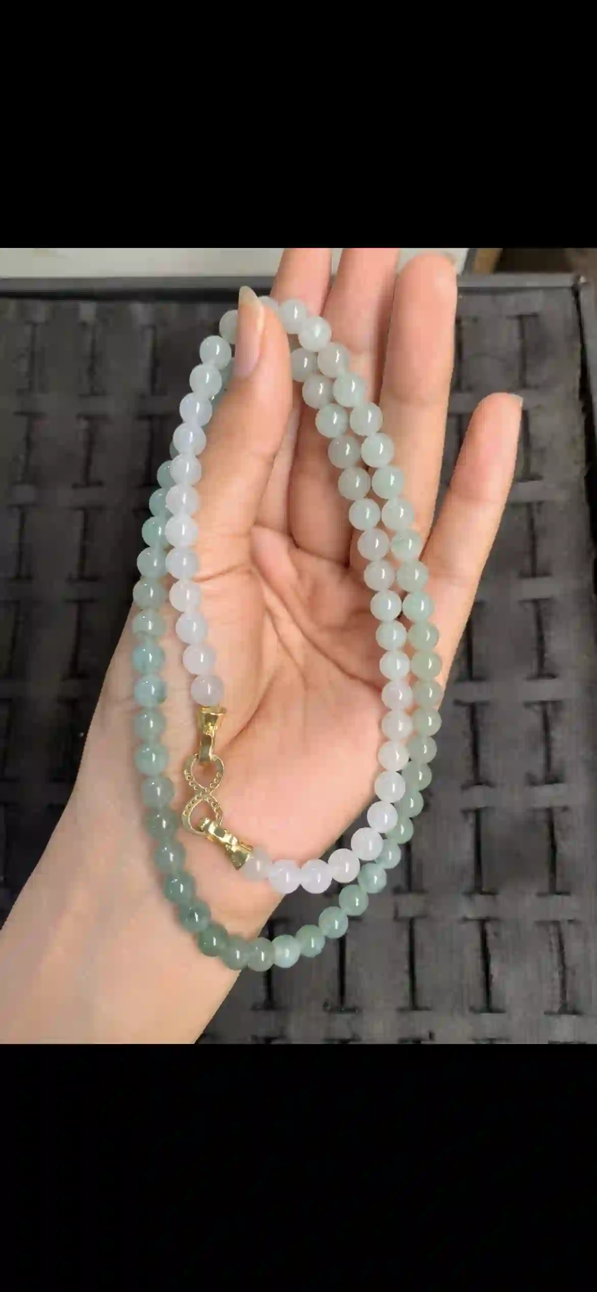 Gradient Celadon to Deep Green Jadeite Bead Necklace, view 2 | Myanmar Jadeite reference #15870001