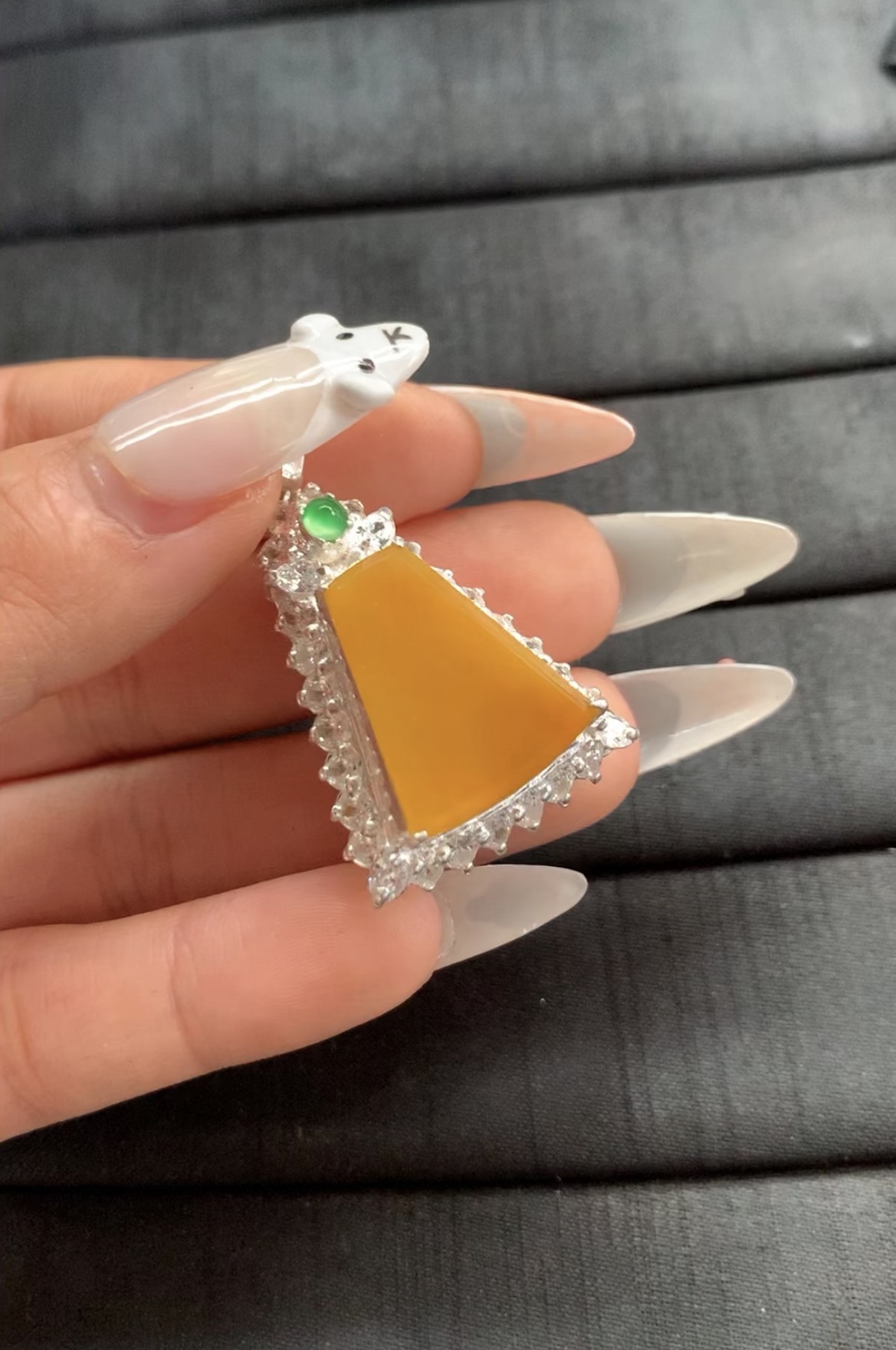 Stunning Yellow Jade Pendant with Silver-Toned Setting and Accent Stones