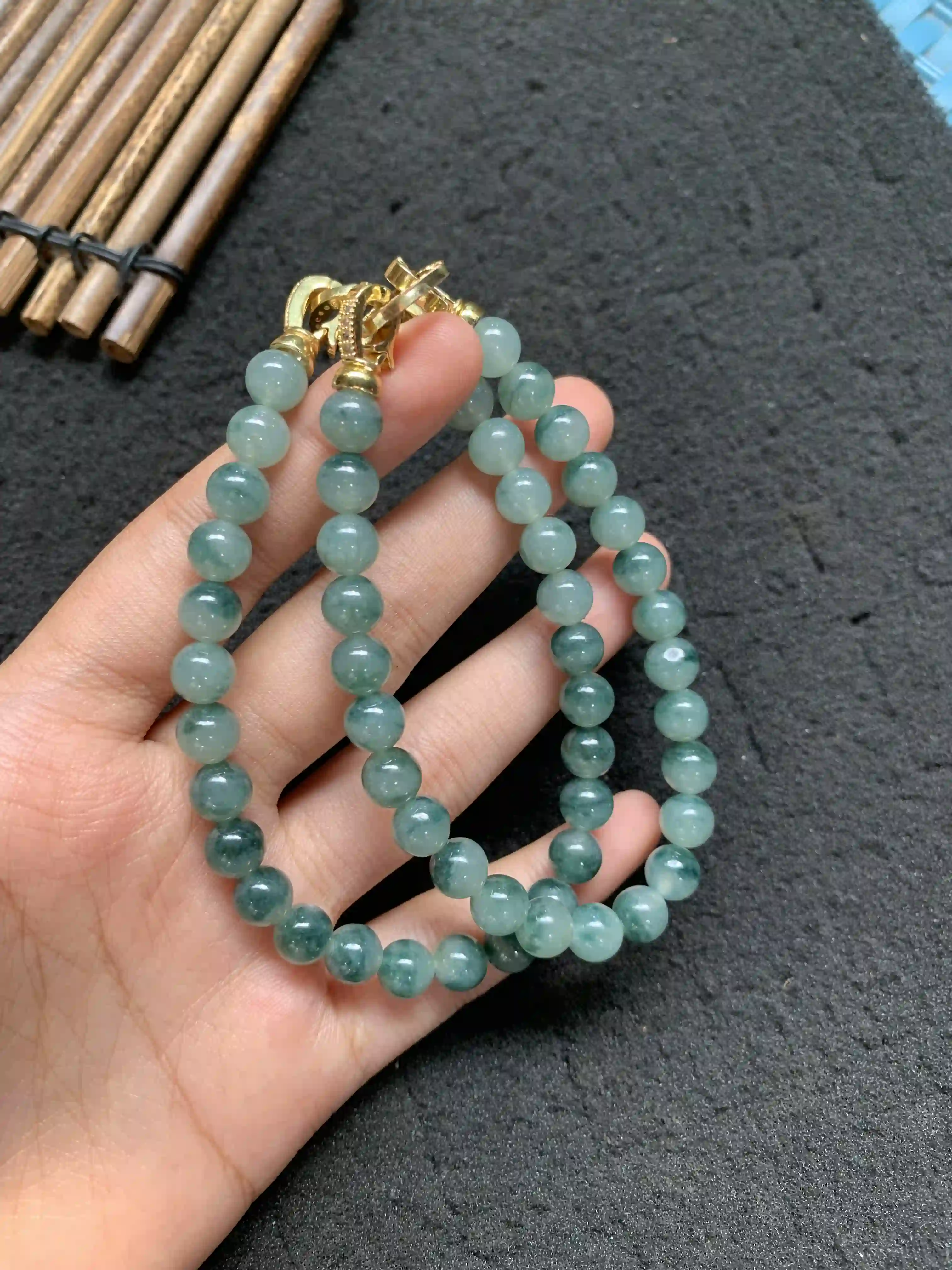 Natural Blue Green Jade Beaded Necklace, view 2 | Myanmar Jadeite reference #2250002