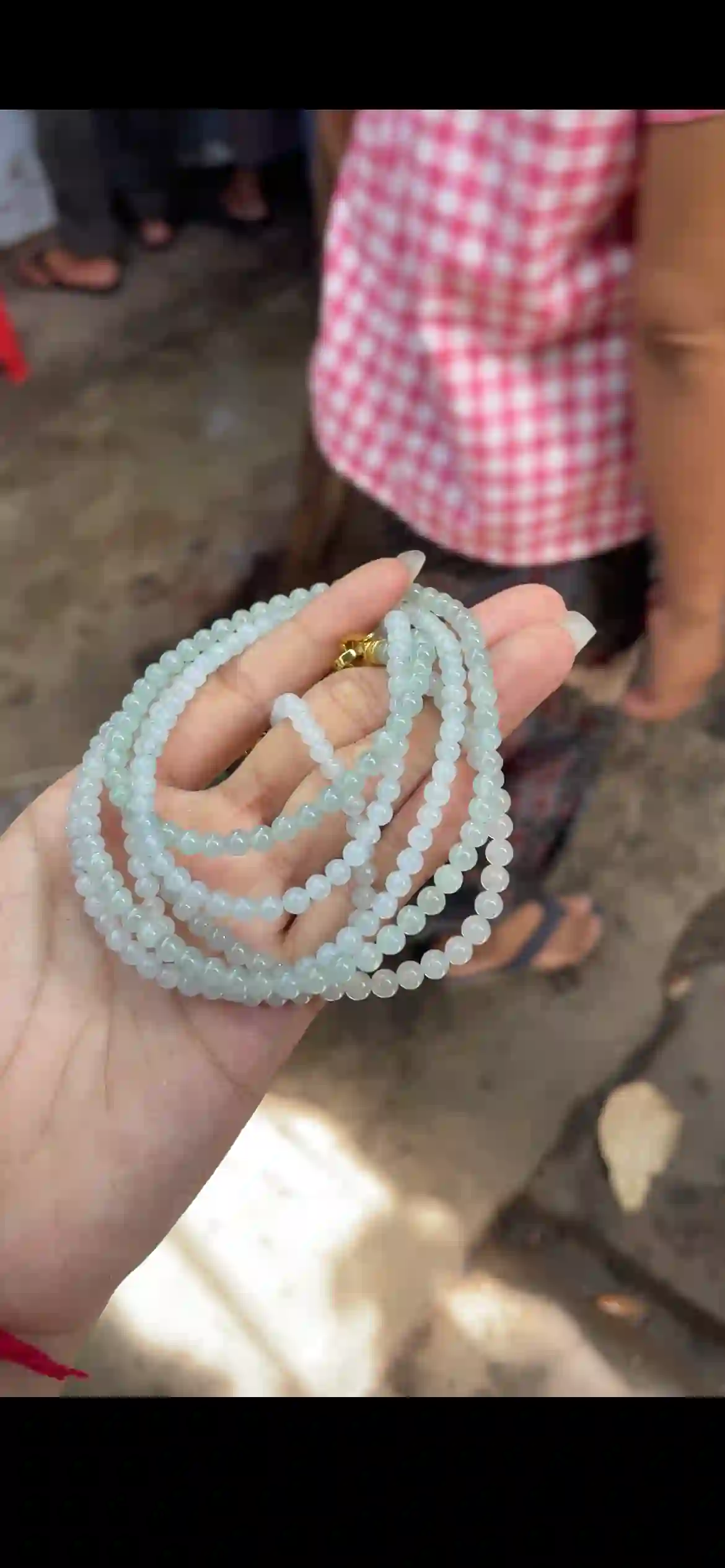 Icy Pale Celadon Jade Bead Multi-Strand Set with Gold Clasps, view 2 | Myanmar Jadeite reference #19350001