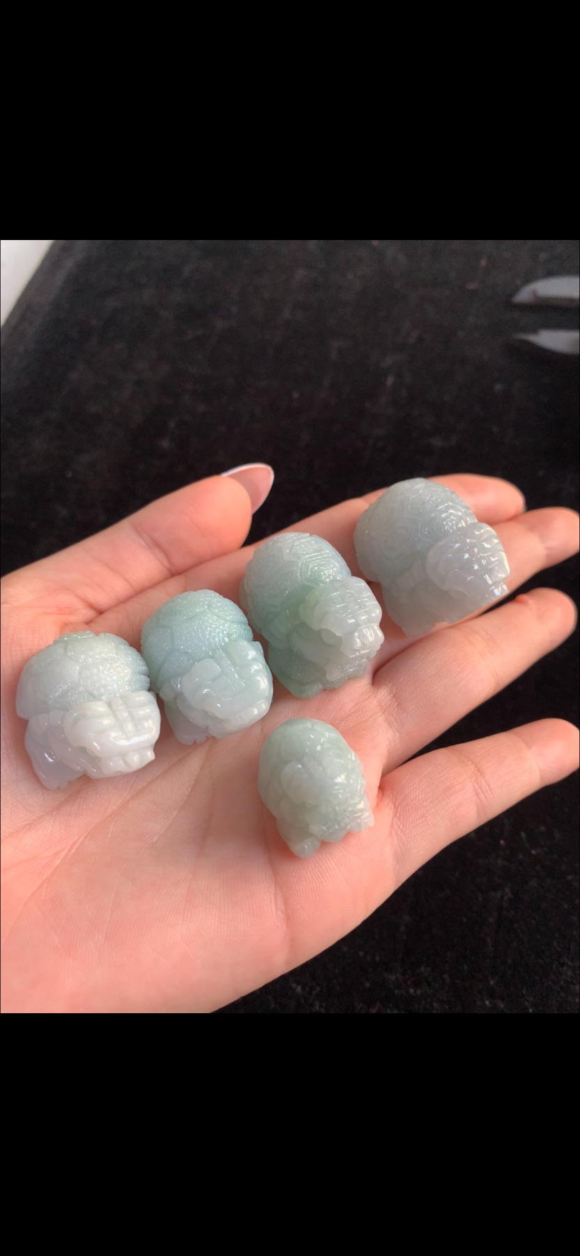 Natural Ice Variety Light Mint-Green Hand-Carved Jadeite Pixiu / Dragon Turtle Carvings Collection | Myanmar Jadeite reference #38160001