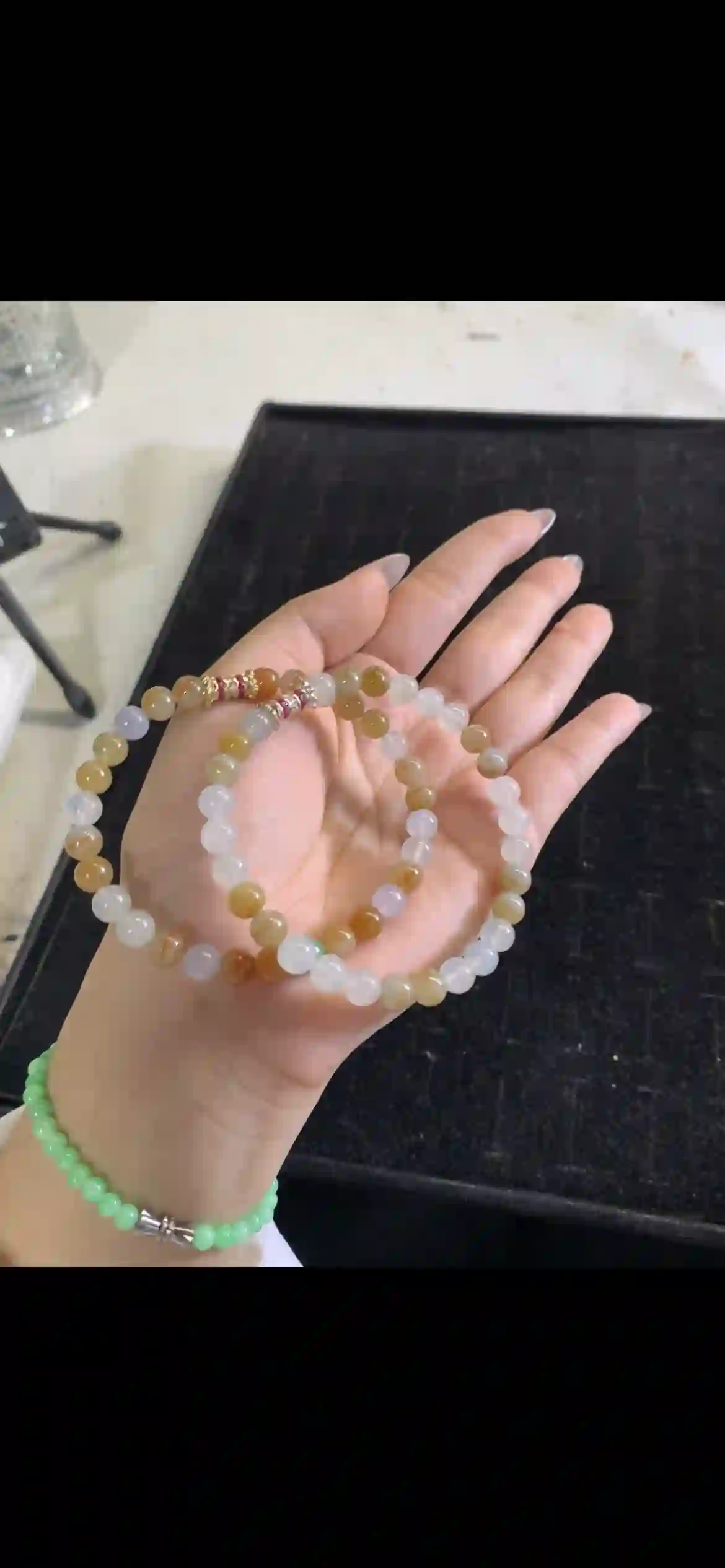 Warm Multitone Earthy‑Hued Bead Strand with Decorative Accents | Myanmar Jadeite reference #26040001