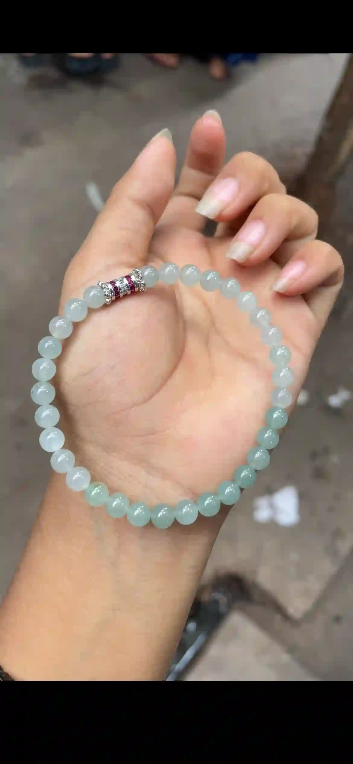 Icy Gradient Celadon Jadeite Bead Bracelet, view 2 | Myanmar Jadeite reference #11430001