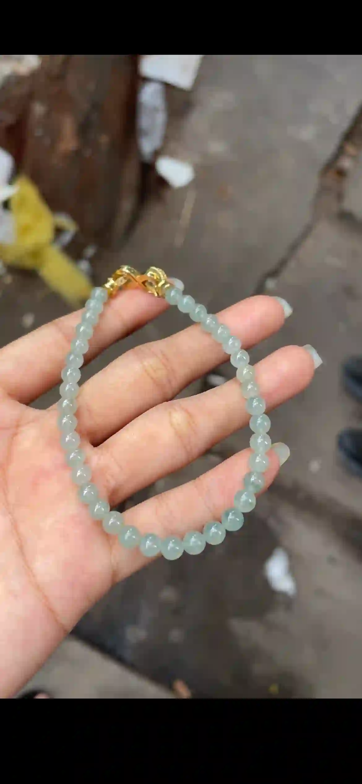 Icy Pale Celadon Jadeite Bead Bracelet, view 2 | Myanmar Jadeite reference #15150001