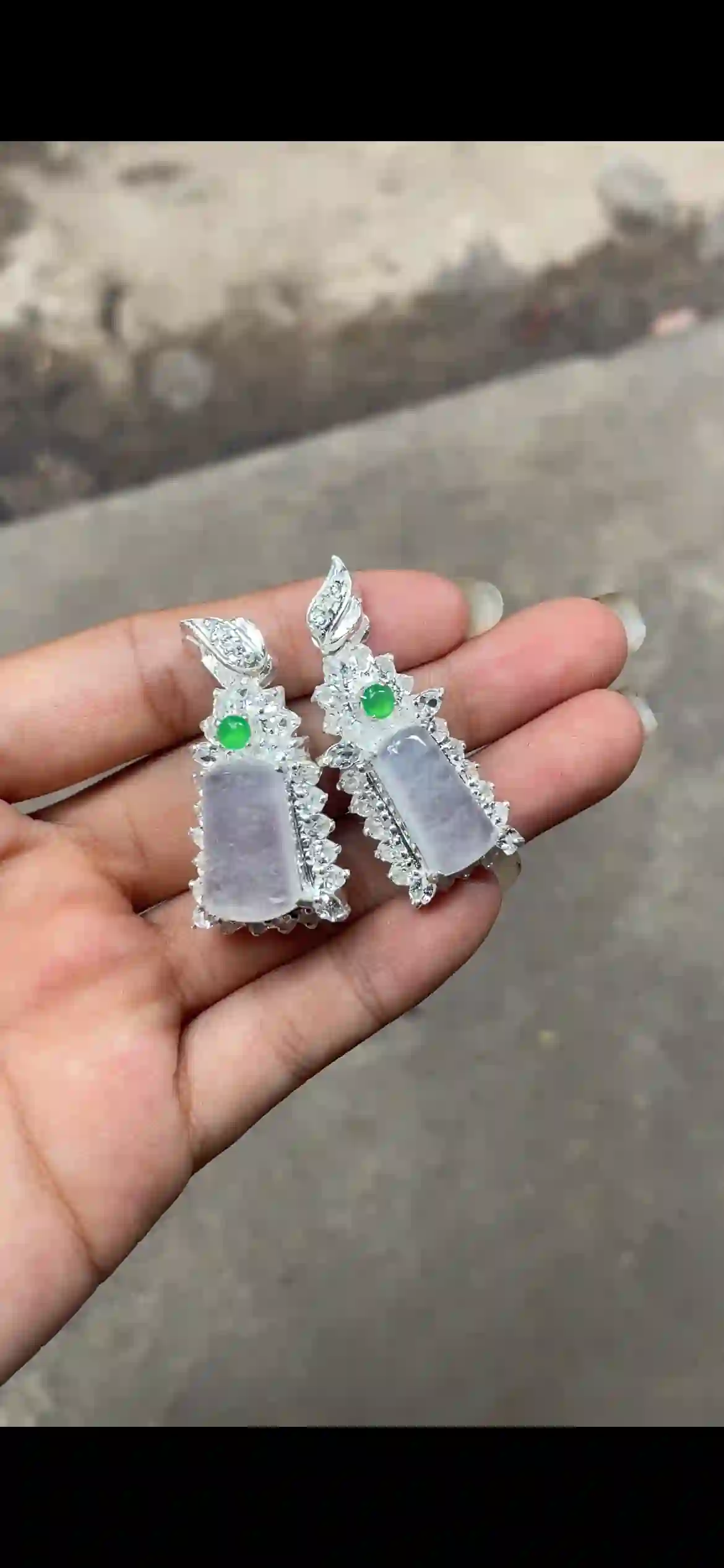 Icy Lavender Jadeite Silver Inlaid Pendants Pair | Myanmar Jadeite reference #8250001