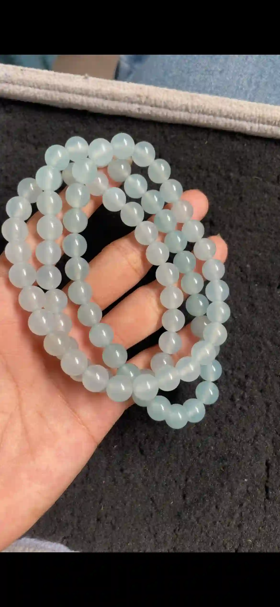  Natural High-Icy Translucent Pale Blue-Green Jadeite Bead Necklace, view 2 | Myanmar Jadeite reference #6930006
