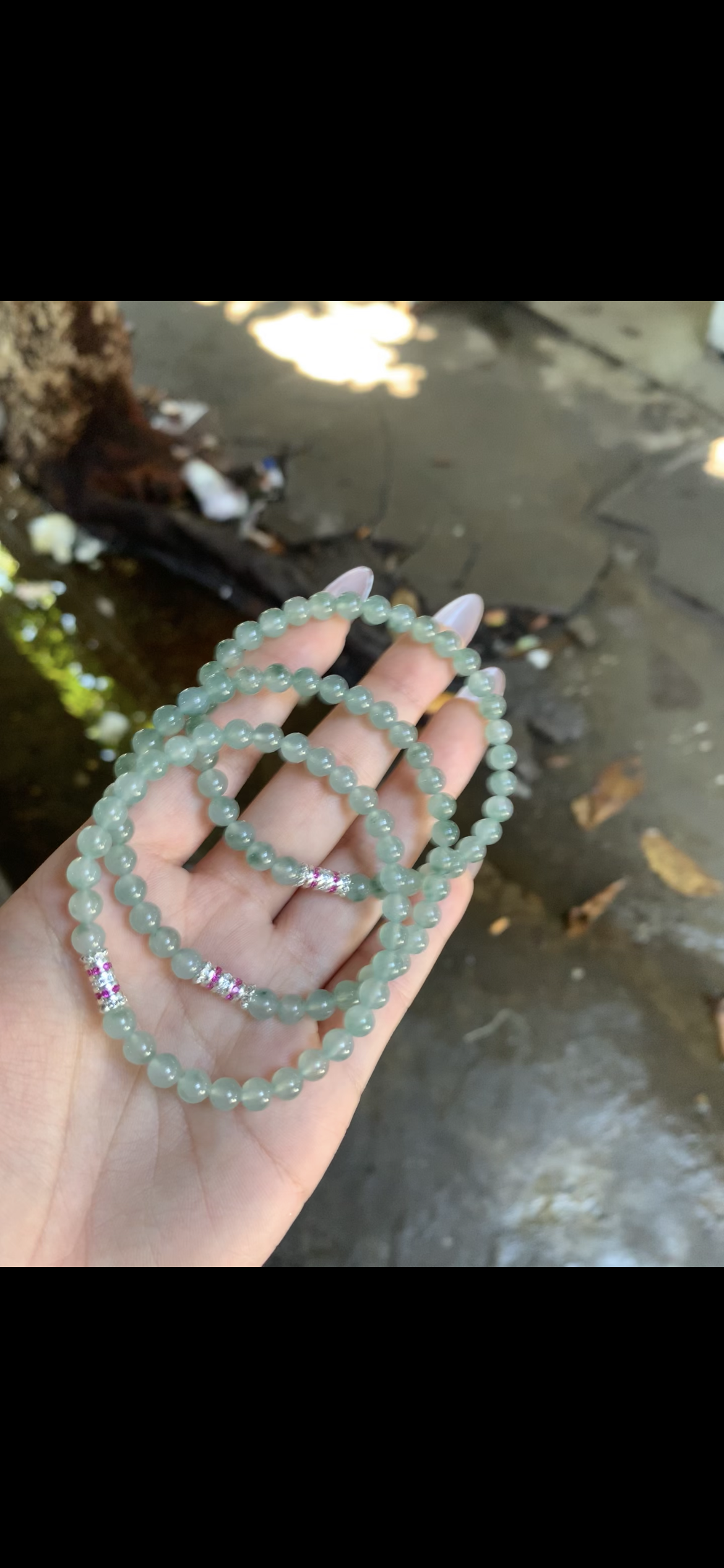 3-Piece Icy Olive Green Jadeite Beaded Bracelet Set with Gemstone Accents