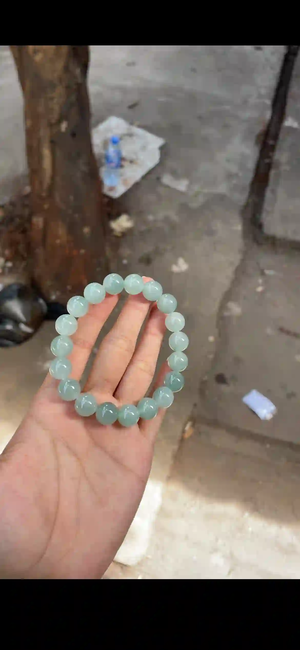 Icy Pale Celadon Green Jade Bead Bracelet, view 2 | Myanmar Jadeite reference #19170001