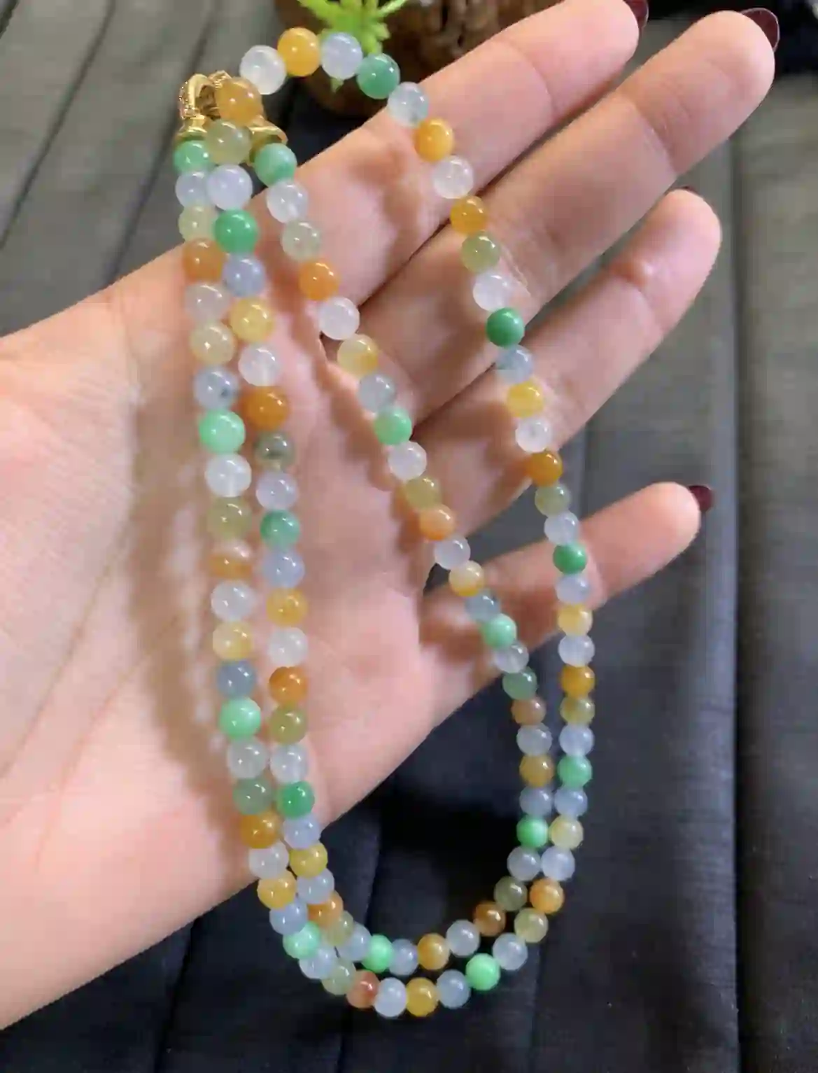 Multicolor Rainbow Jade Bead Necklace | Myanmar Jadeite reference #2850004