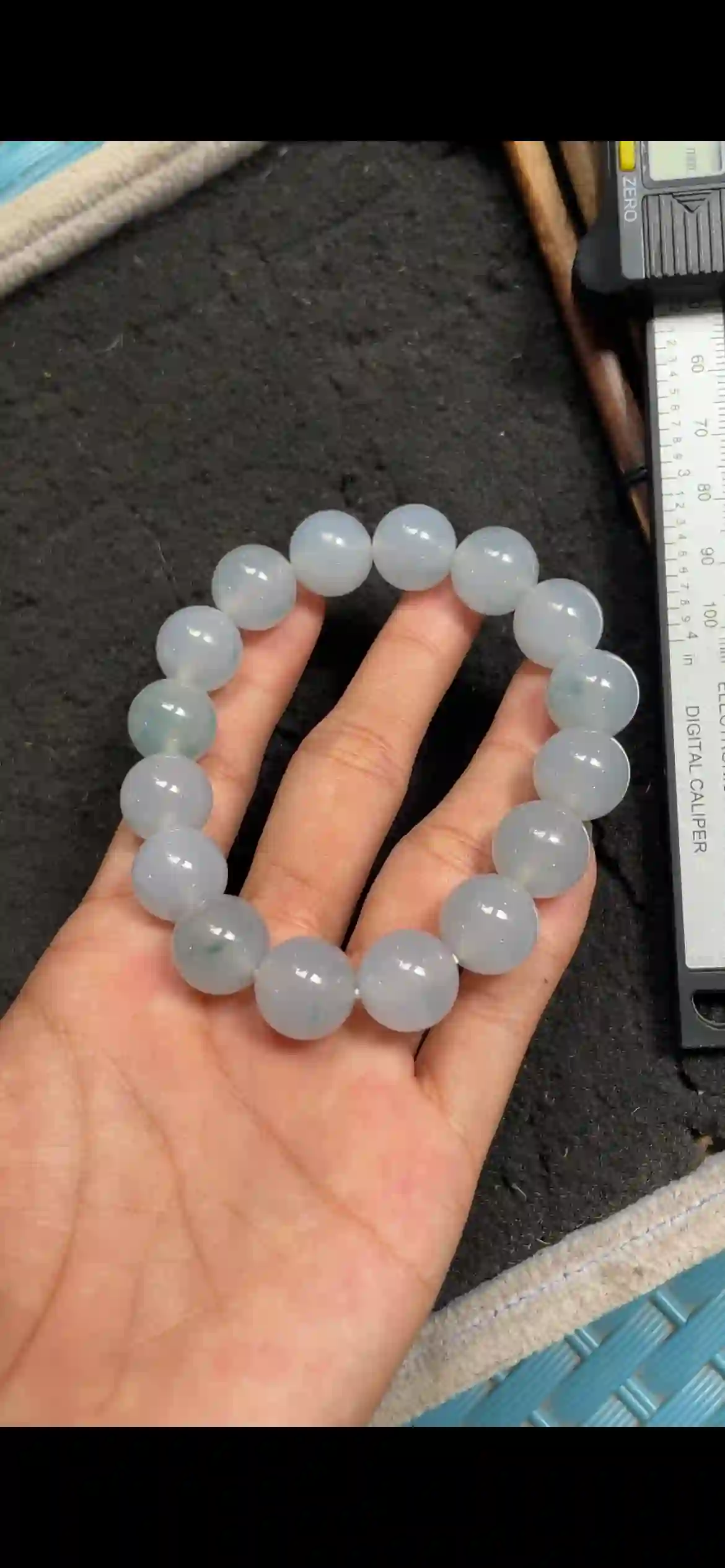 Icy Translucent Floating Blue Jade Bead Bracelet, Large Round Gemstone Beads, view 2 | Myanmar Jadeite reference #5100001
