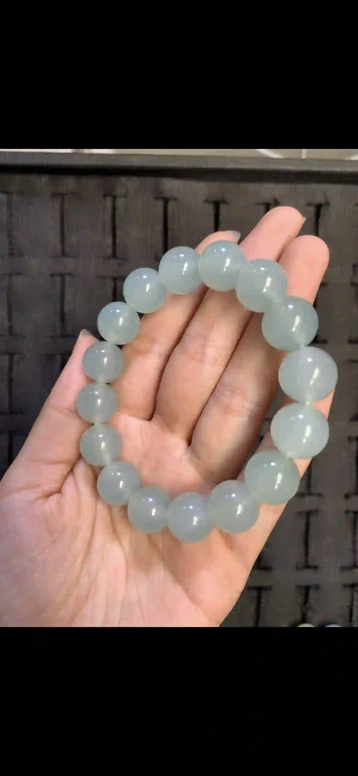 Large Bead Icy Pale Blue Jadeite Bracelet, view 2 | Myanmar Jadeite reference #15390001