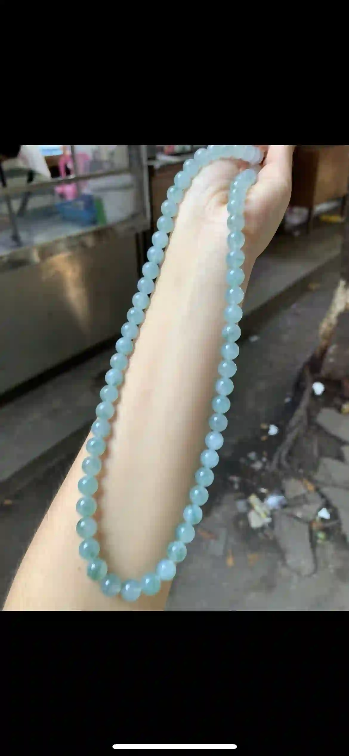 Icy Sky Blue-Green Jade Beaded Necklace — Full Translucent Round Bead Strand | Myanmar Jadeite reference #28620001