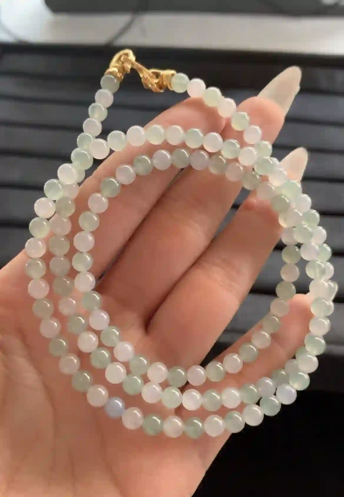   Natural Icy Multicolor Jade Bead Necklace, view 2 | Myanmar Jadeite reference #1770003