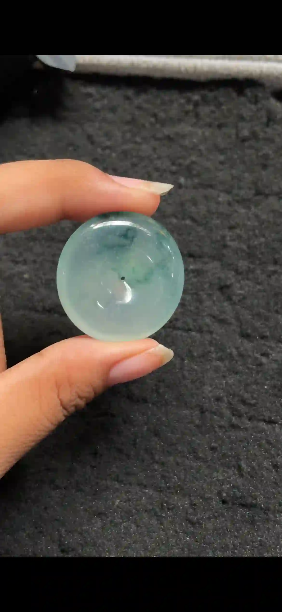  Natural Icy Floating Blue-Green Jadeite Peace Donut Pendant, view 2 | Myanmar Jadeite reference #7080001
