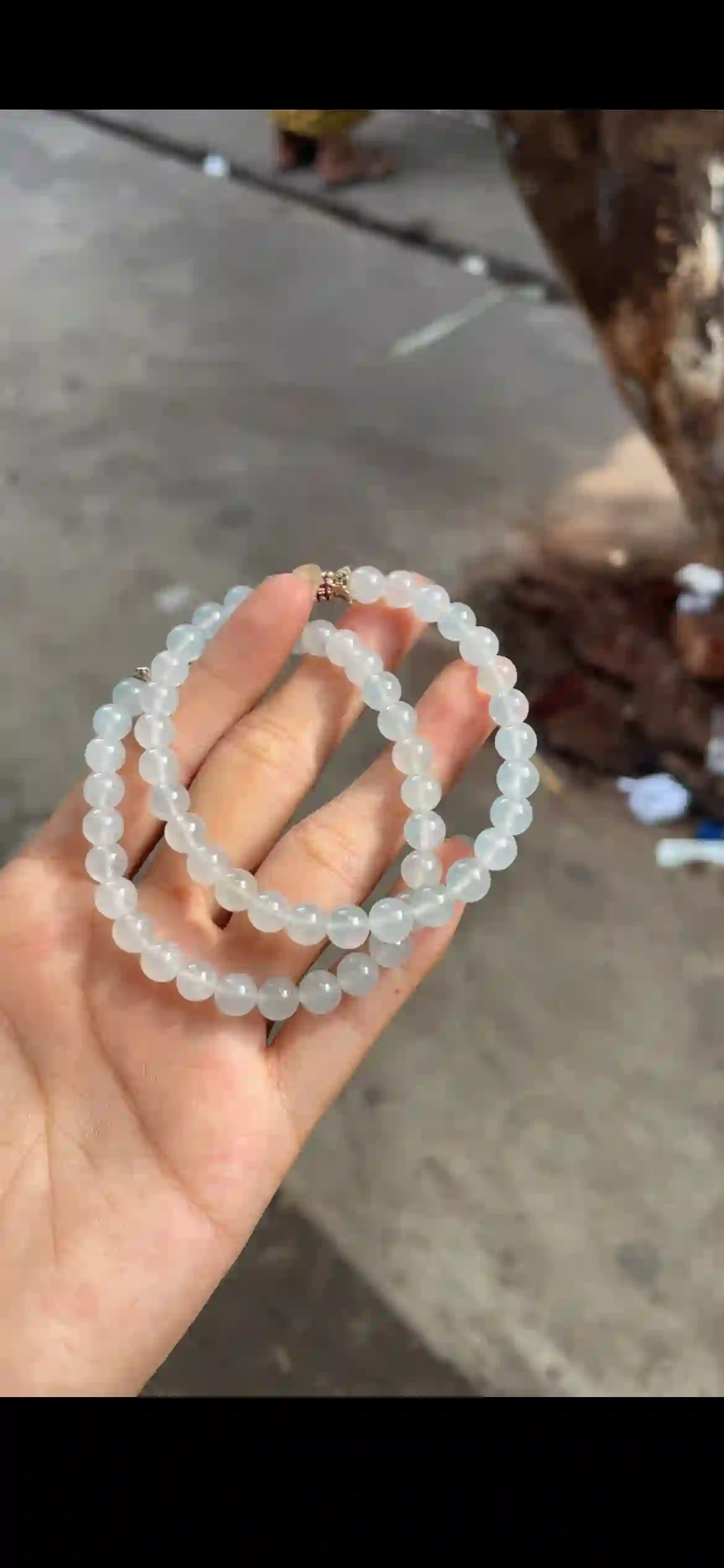 Icy Translucent White Jade Double-Strand Bracelet — Delicate Gold Accents | Myanmar Jadeite reference #33360001