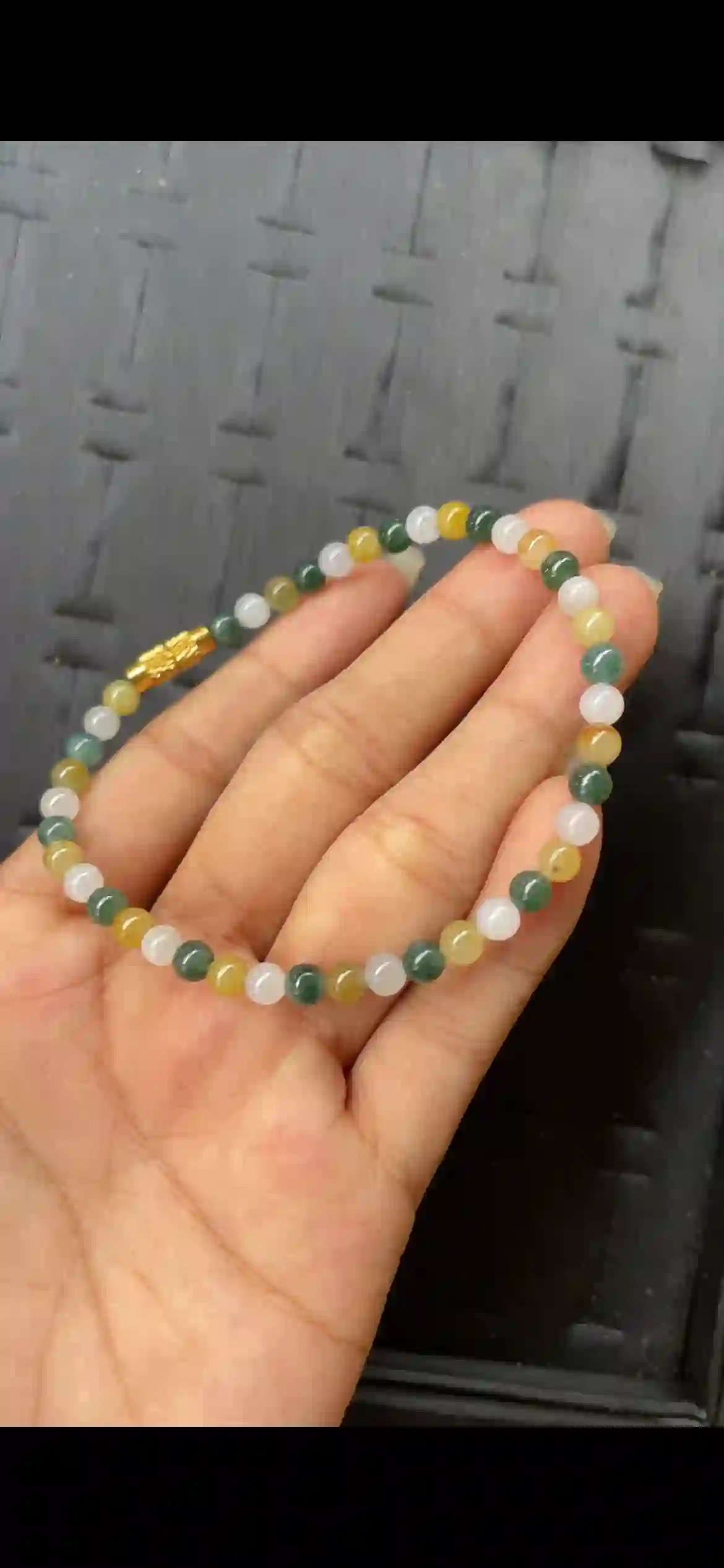 Tri-Color Icy Jadeite Bead Bracelet, view 2 | Myanmar Jadeite reference #7740001