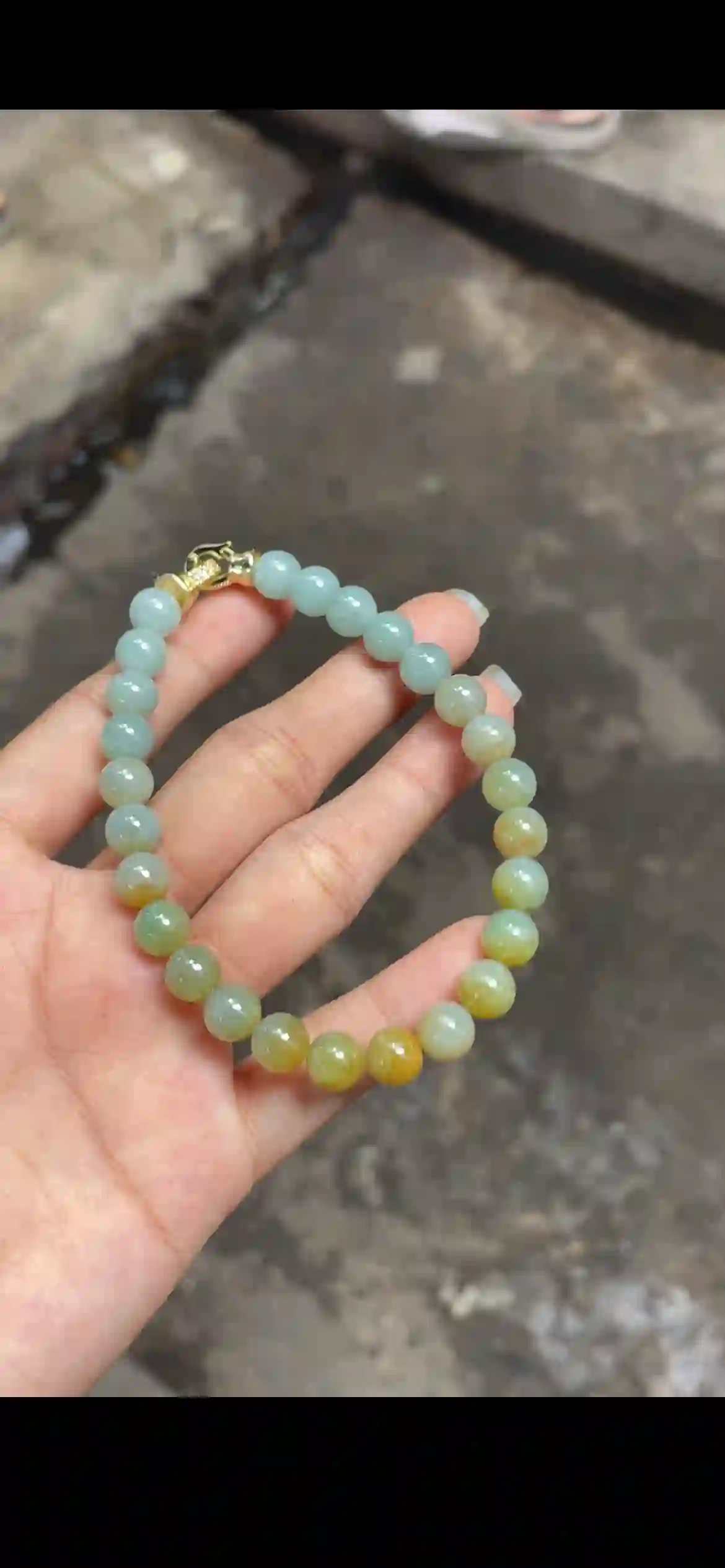 Sunset Gradient Celadon to Honey Jadeite Bead Bracelet | Myanmar Jadeite reference #15900001