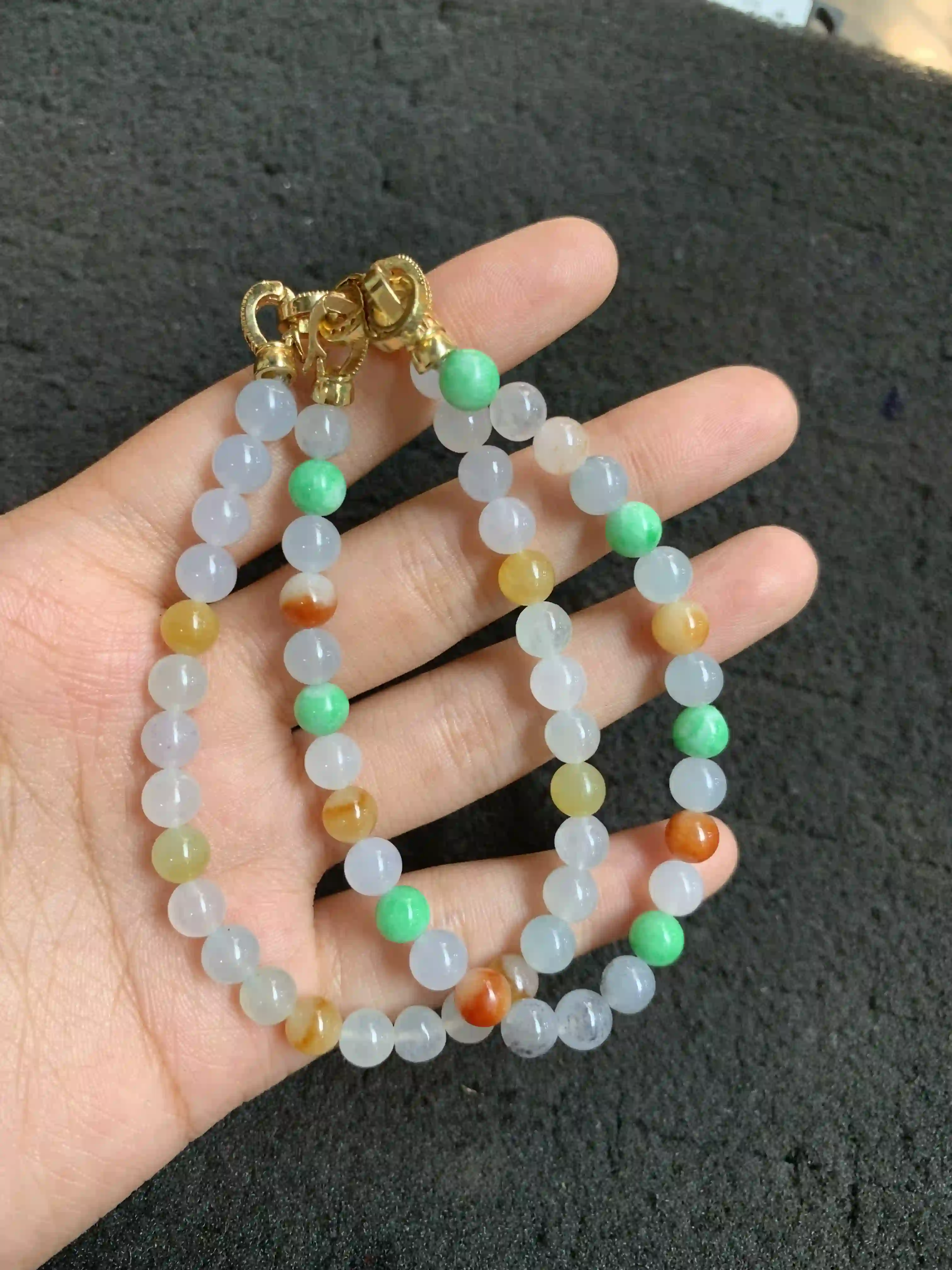 Multi-Color Jadeite Beaded Necklace with Gold-Toned Clasp | Myanmar Jadeite reference #870003