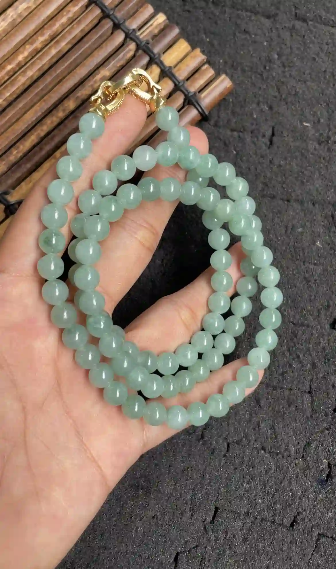 Icy Green Floating Flower Jade Bead Necklace | Myanmar Jadeite reference #2730008