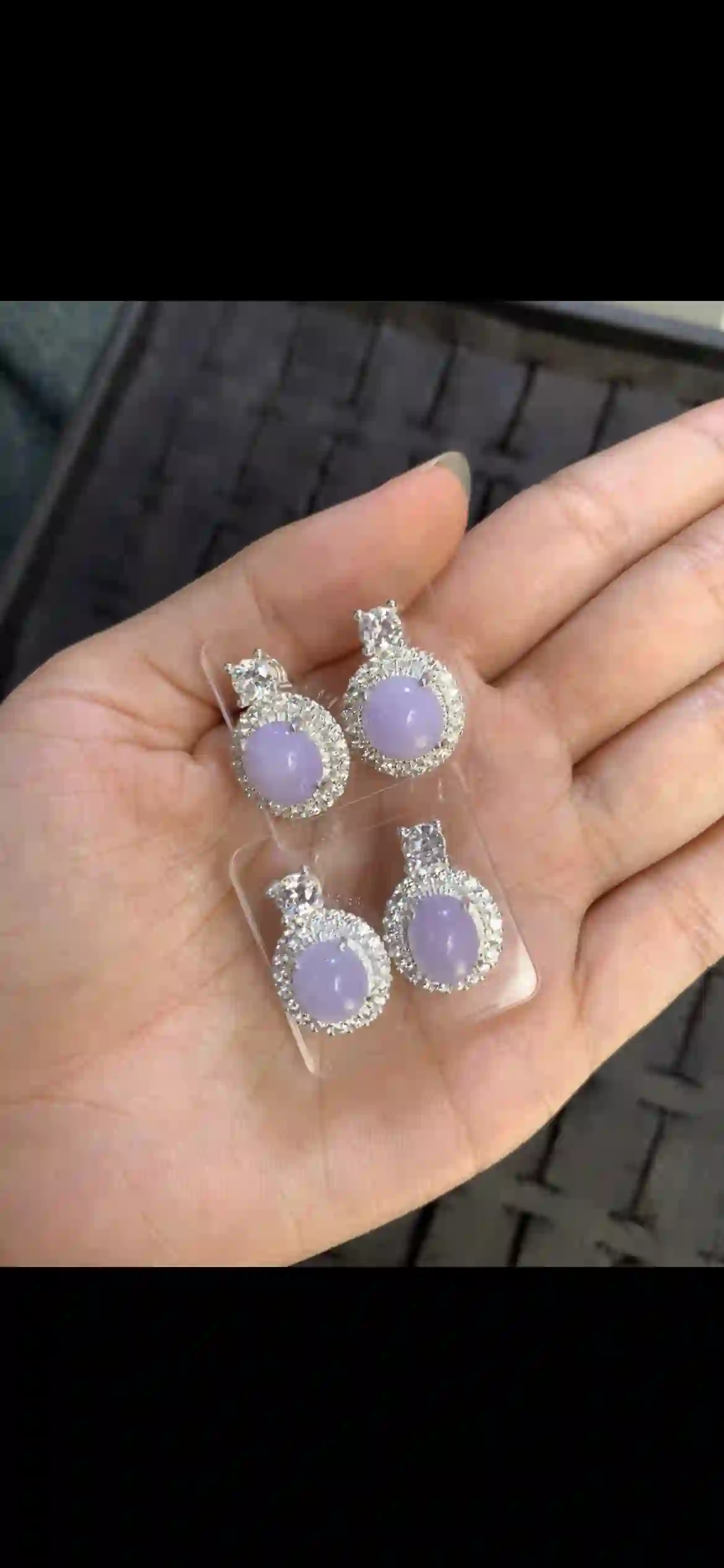 Natural Lavender Jade Halo Stud Earrings | Myanmar Jadeite reference #14490001