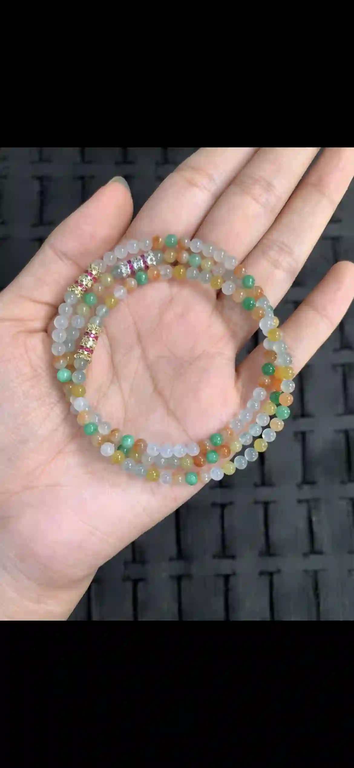 Multicolor Icy Jadeite Three-Wrap Beaded Bracelet, view 2 | Myanmar Jadeite reference #13530001