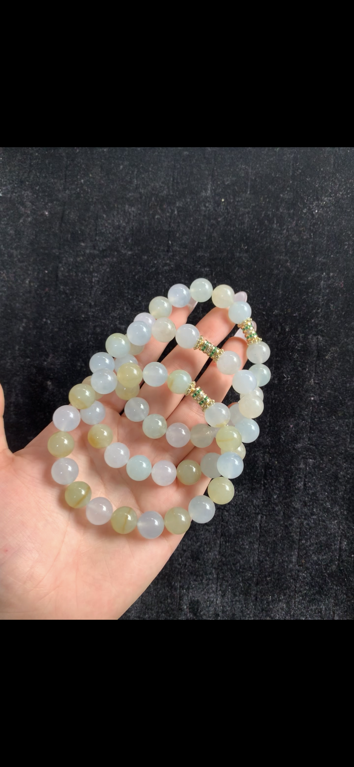 Icy Pale Celadon & Honey Jade Bracelet Trio with Gemstone Accents