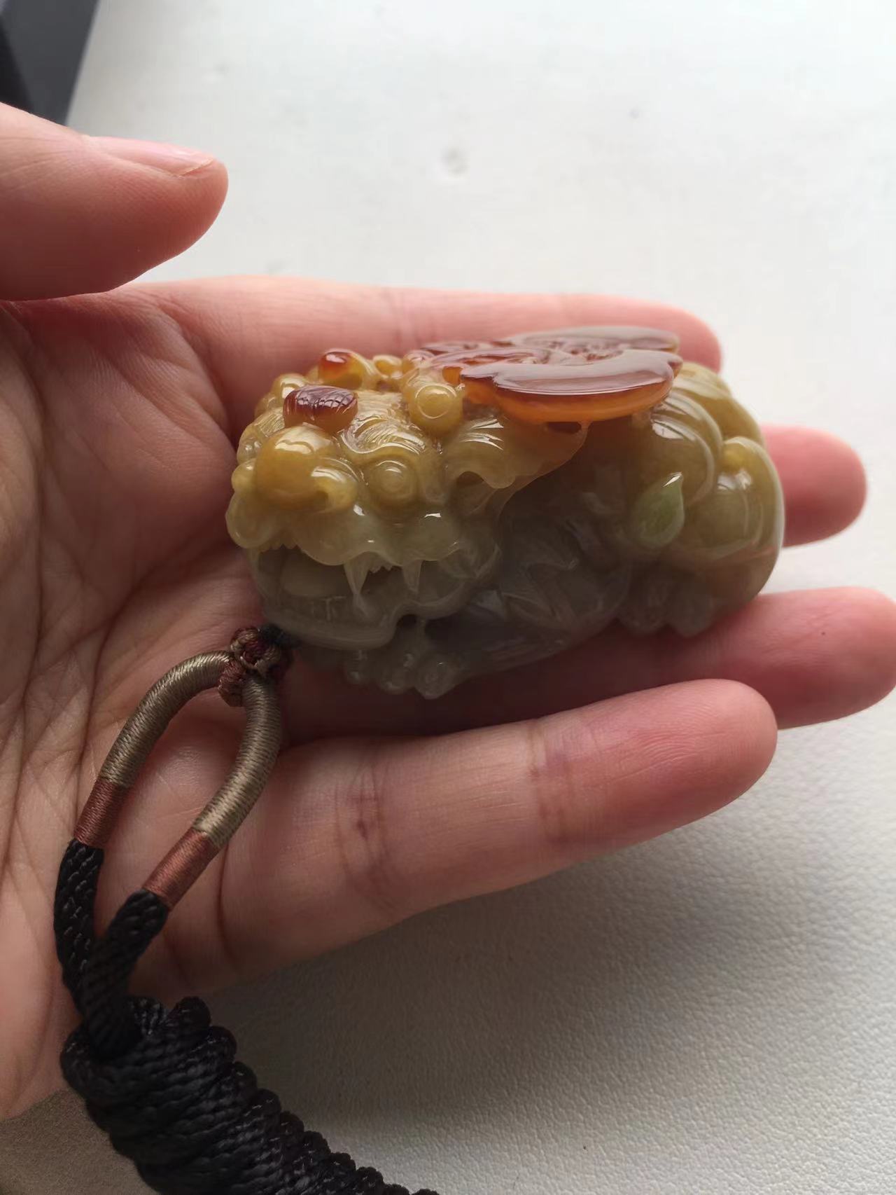 Natural Yellow Brown Jade Pixiu Carving - Burmese Jadeite Type A from Hpakant, Myanmar | Myanmar Jadeite